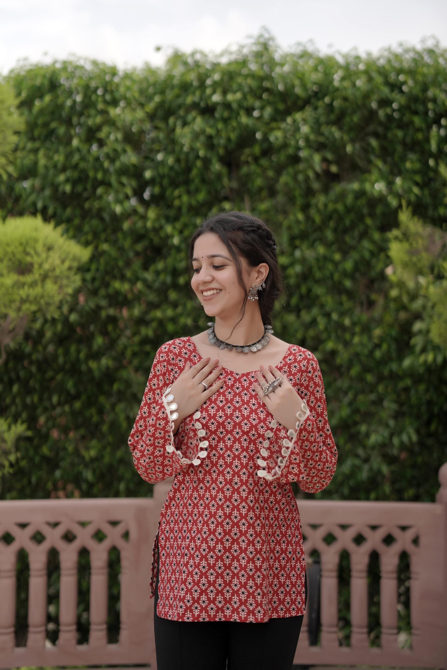 Sati Maroon Flared sleeves kurti