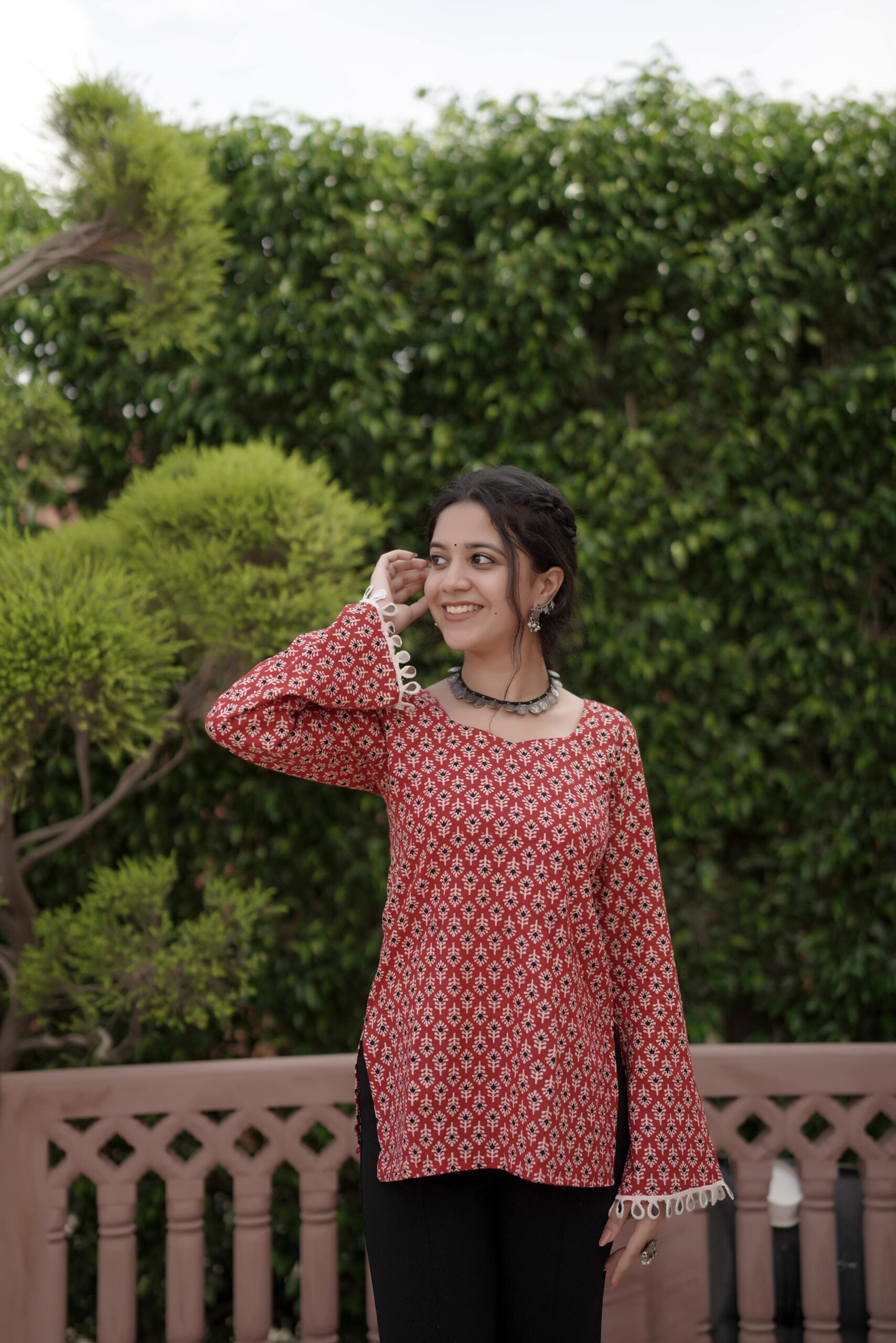 Sati Maroon Flared sleeves kurti