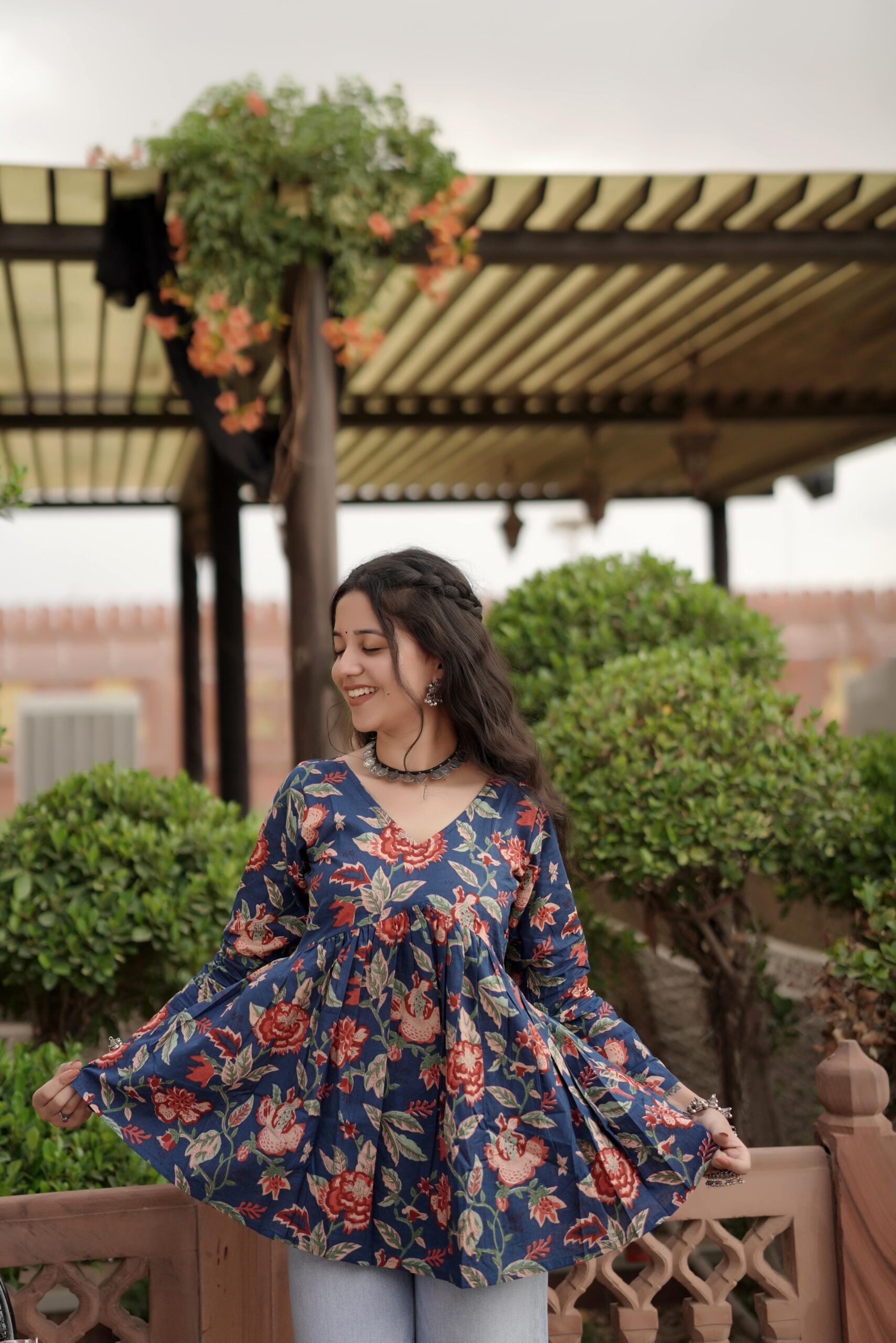 Amber Floral Block-Printed Flared Kurti