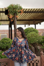 Amber Floral Block-Printed Flared Kurti