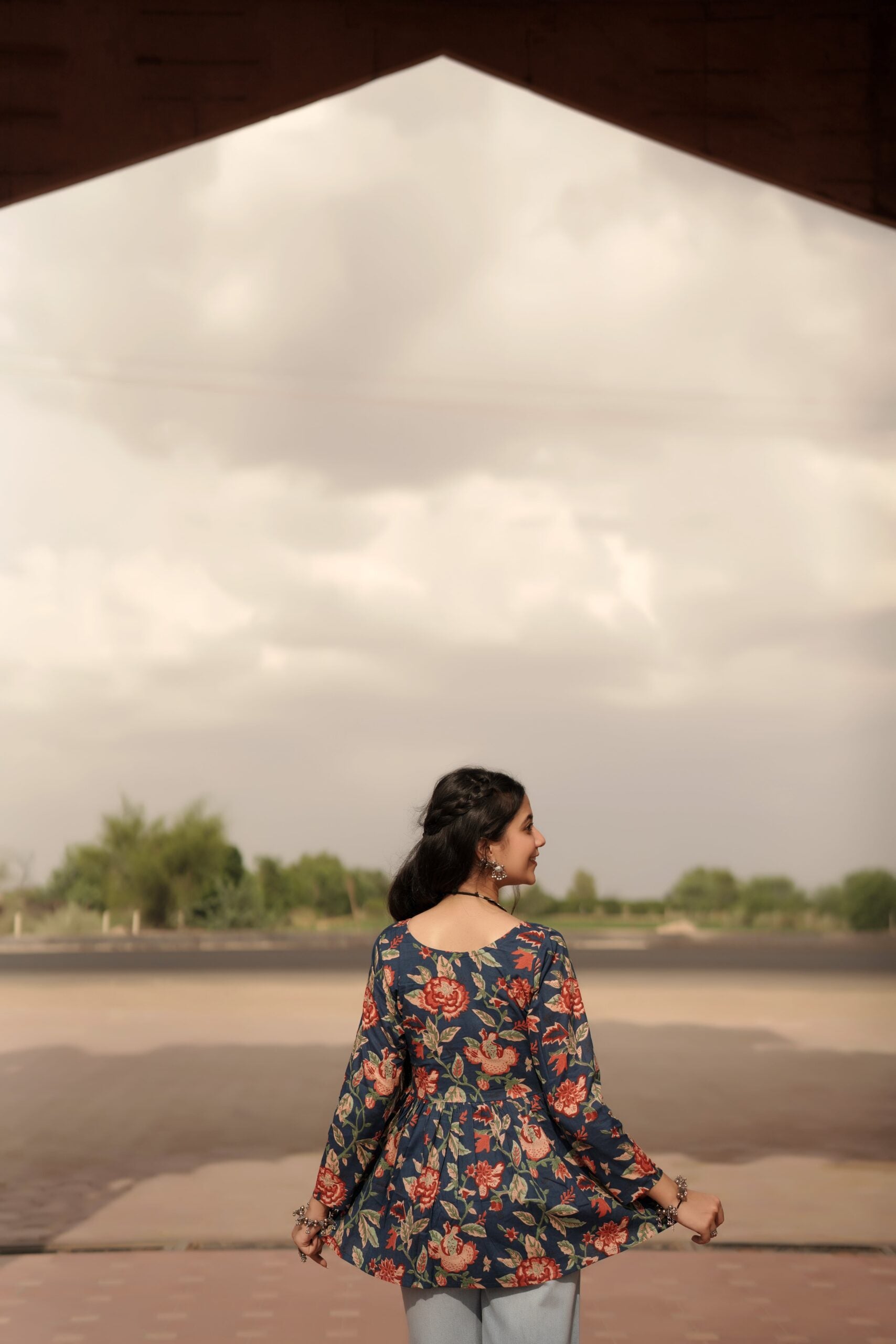 Amber Floral Block-Printed Flared Kurti