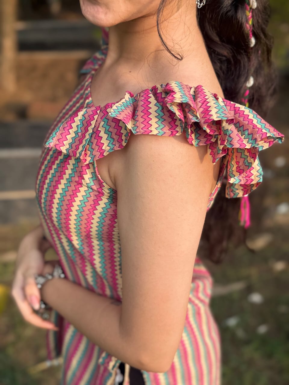 Jiva Stripped Ruffle Kurti