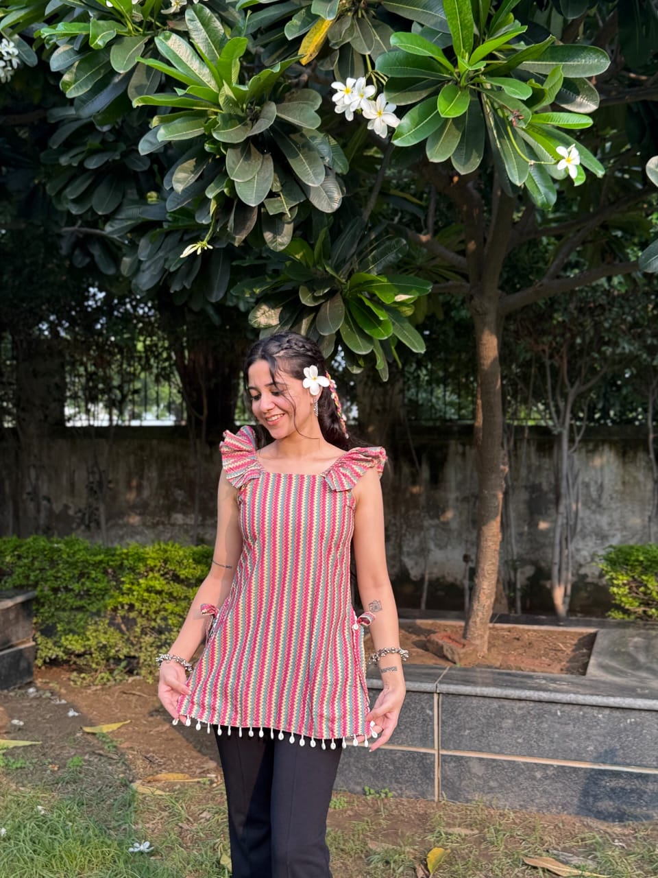 Jiva Stripped Ruffle Kurti