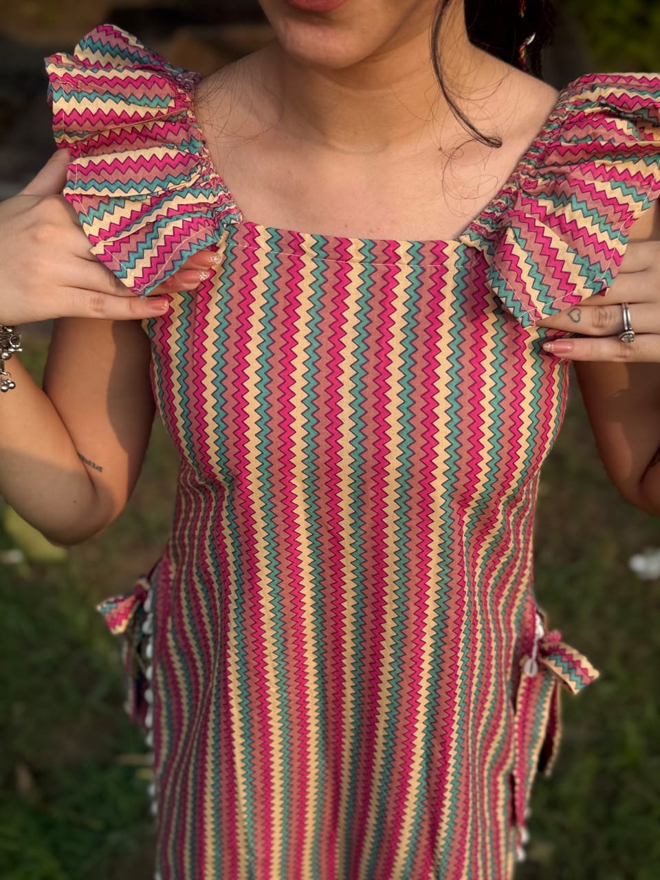 Jiva Stripped Ruffle Kurti