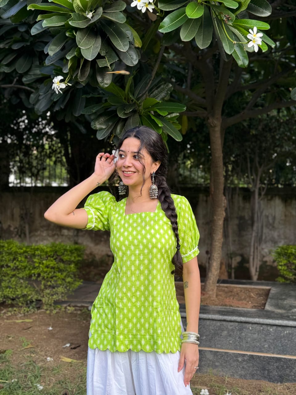 Morni Lime green Cutout-Hem Kurti