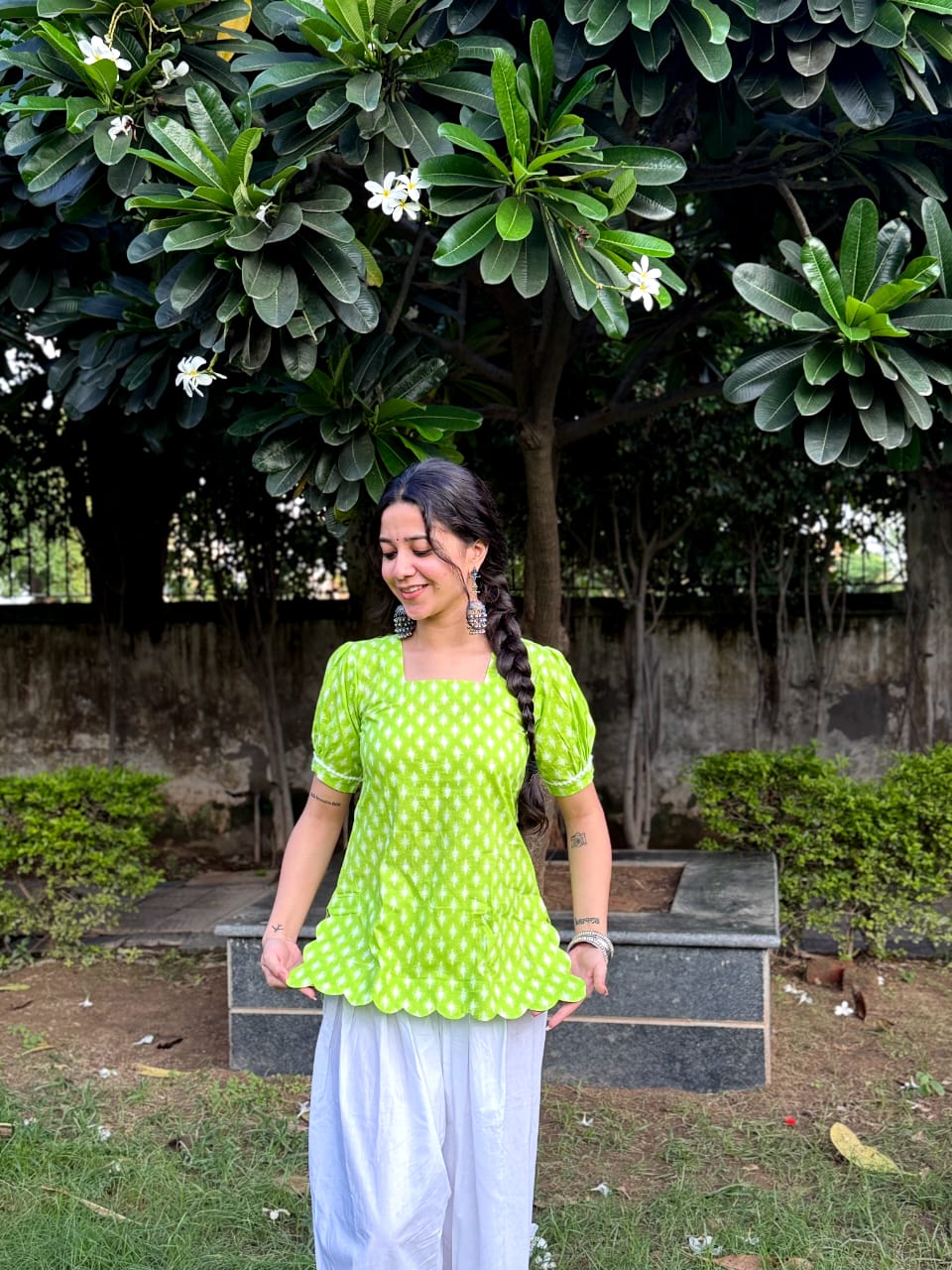 Morni Lime green Cutout-Hem Kurti