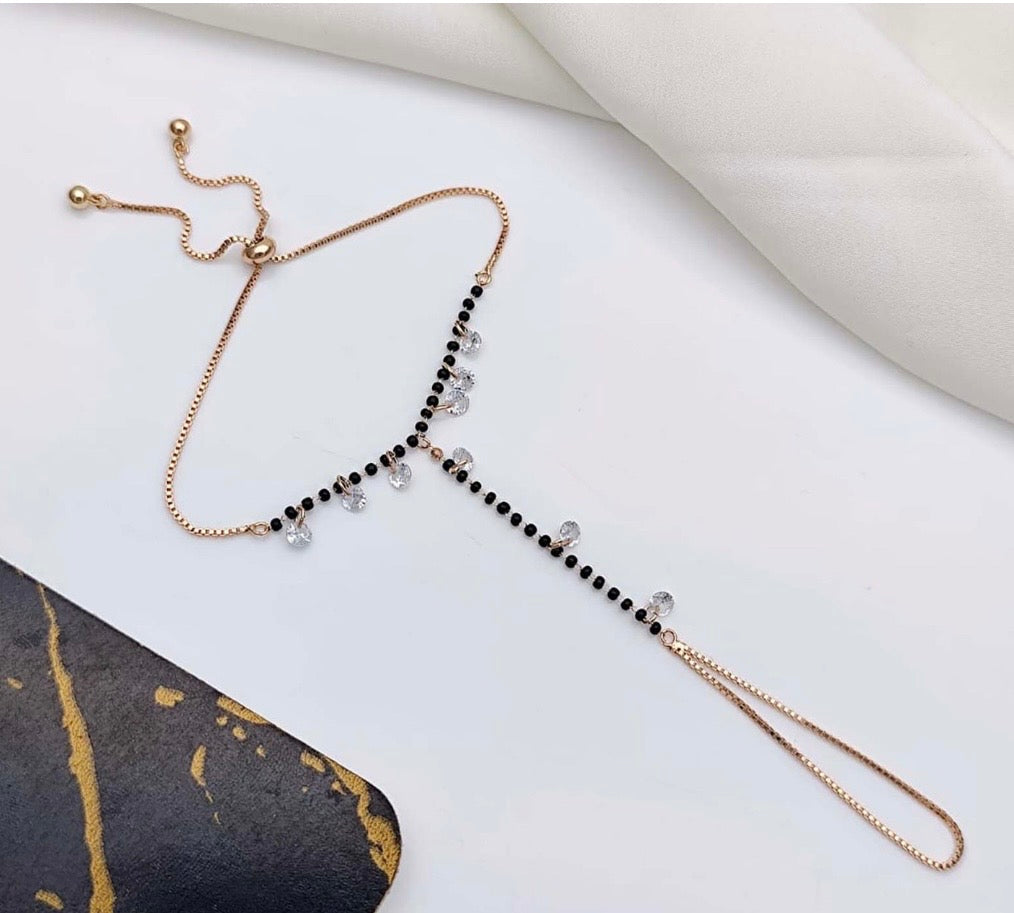 Black stone hand chain