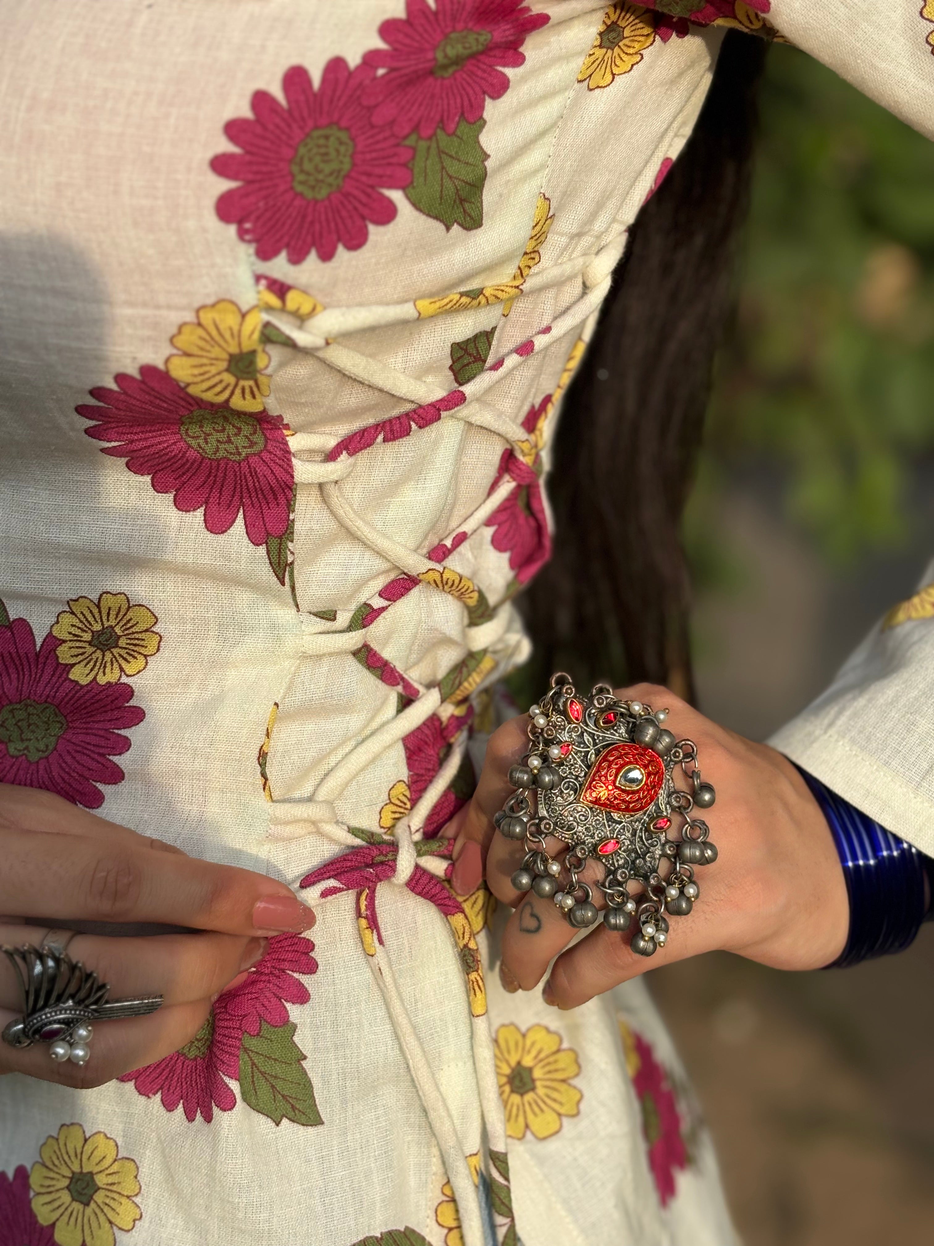 Ayesha Cotton-Linen Floral Kurti