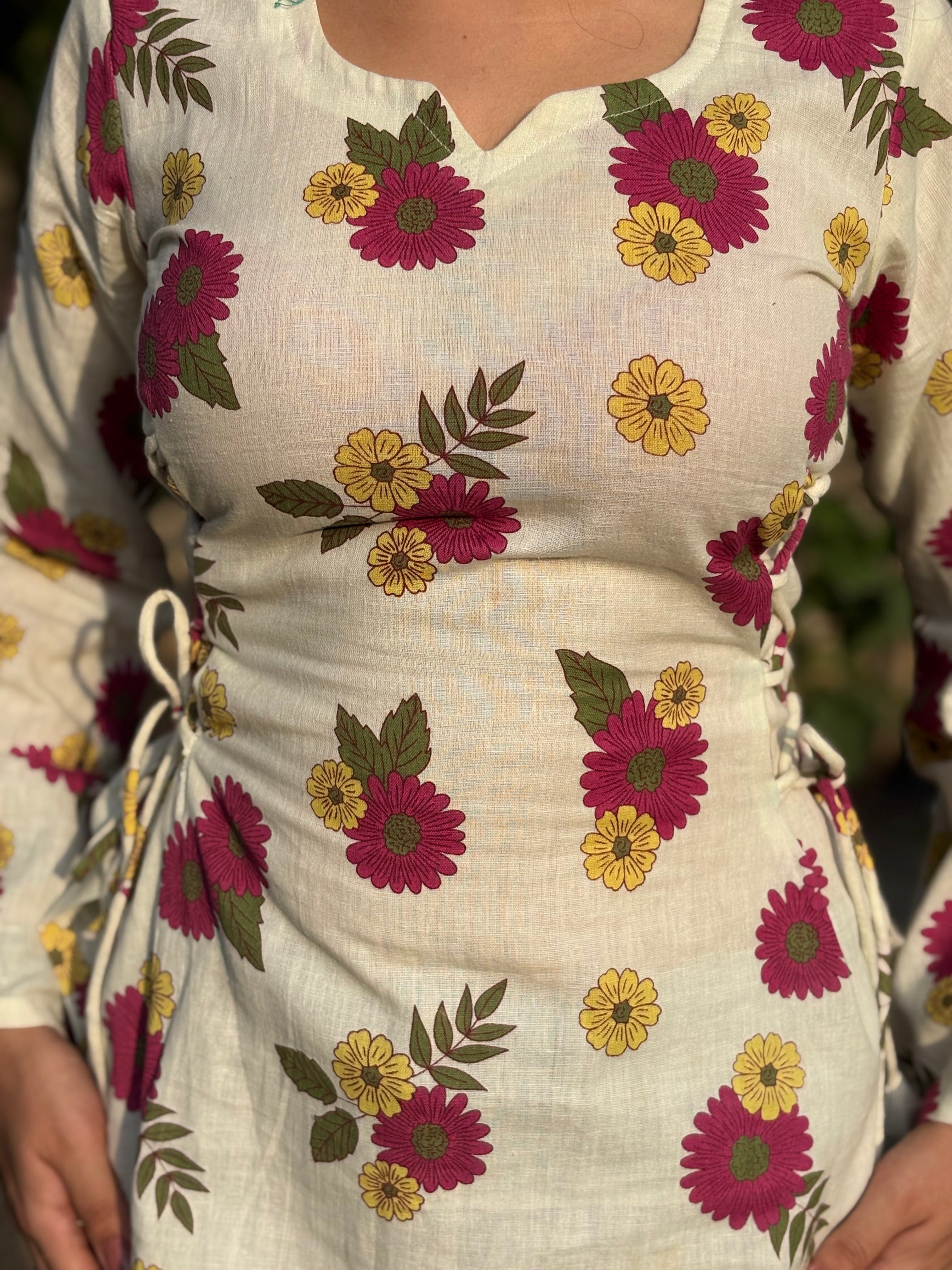 Ayesha Cotton-Linen Floral Kurti