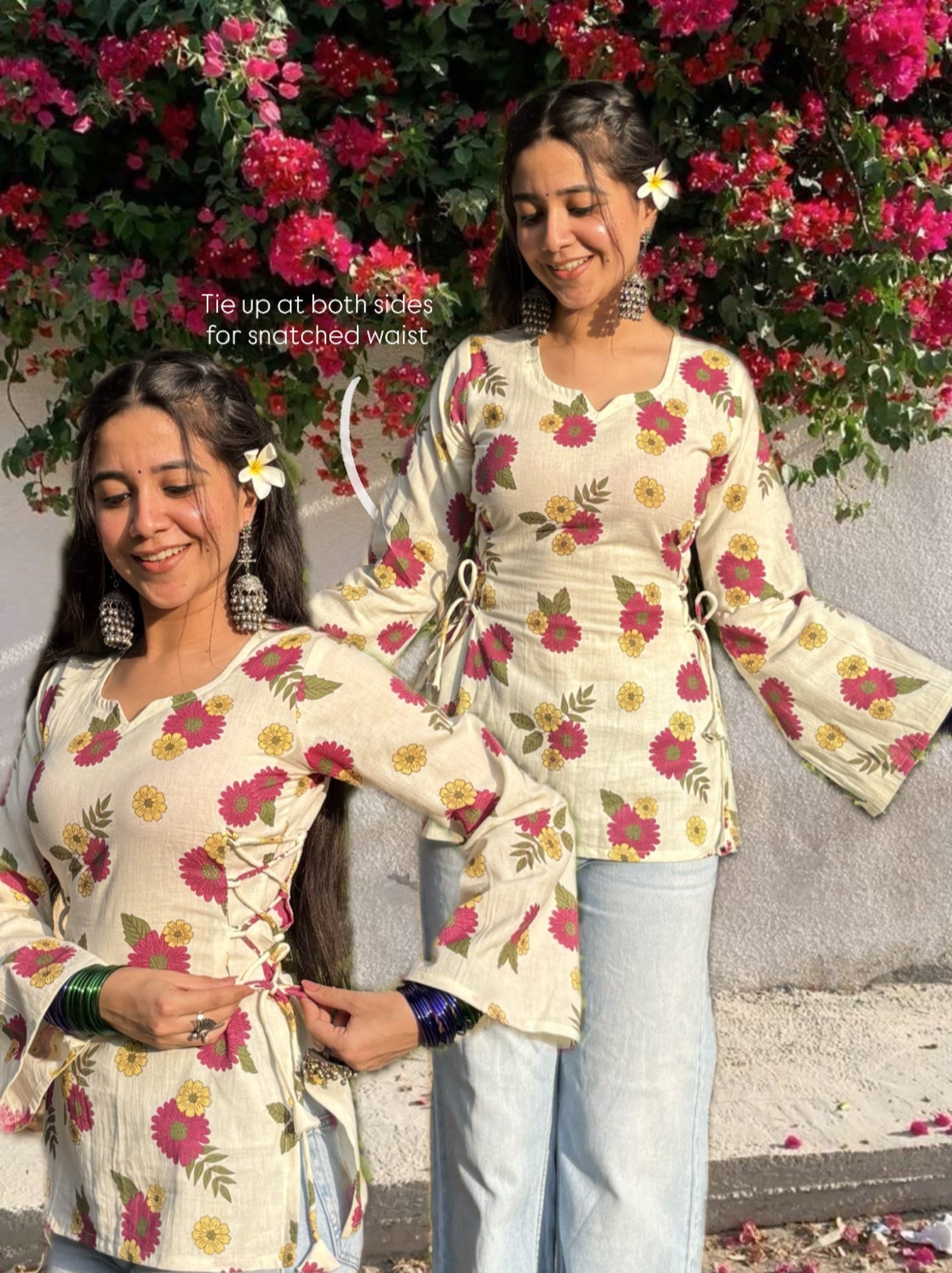 Ayesha Cotton-Linen Floral Kurti