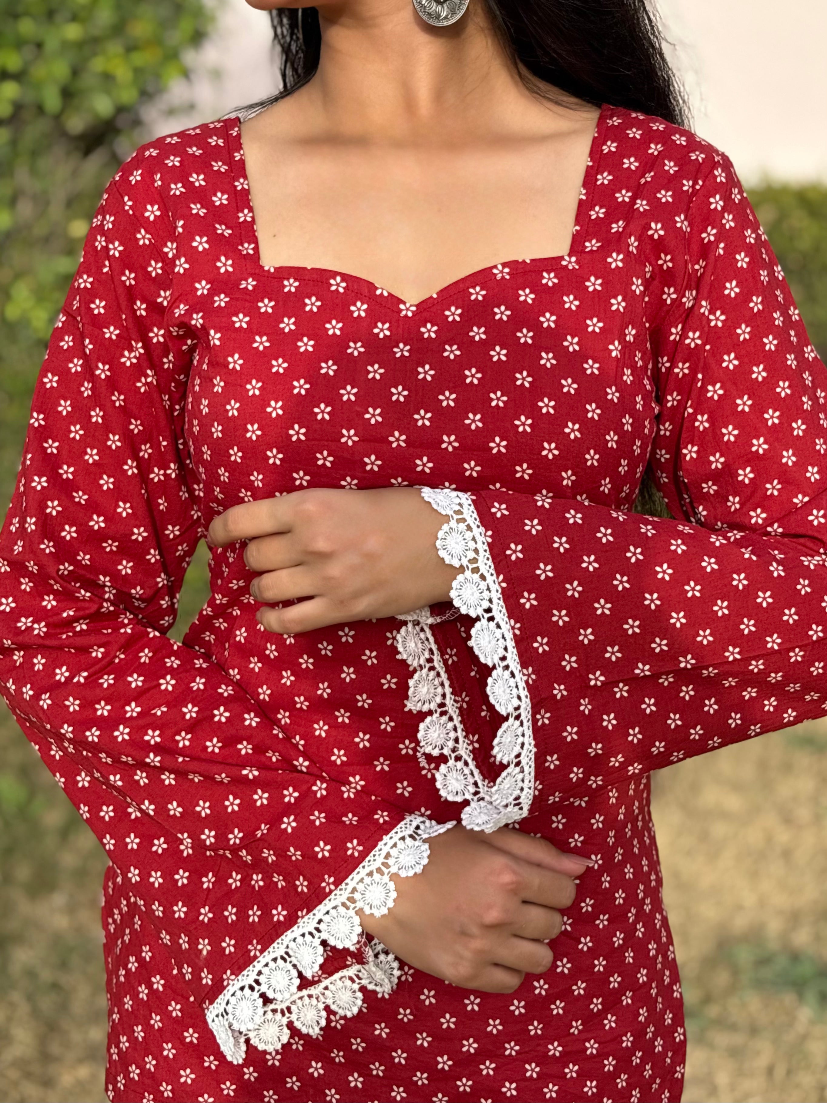 Falak Red Sweetheart Neck Corset Back Kurti