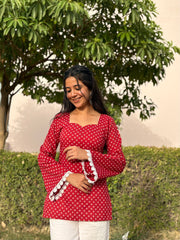 Falak Red Sweetheart Neck Corset Back Kurti