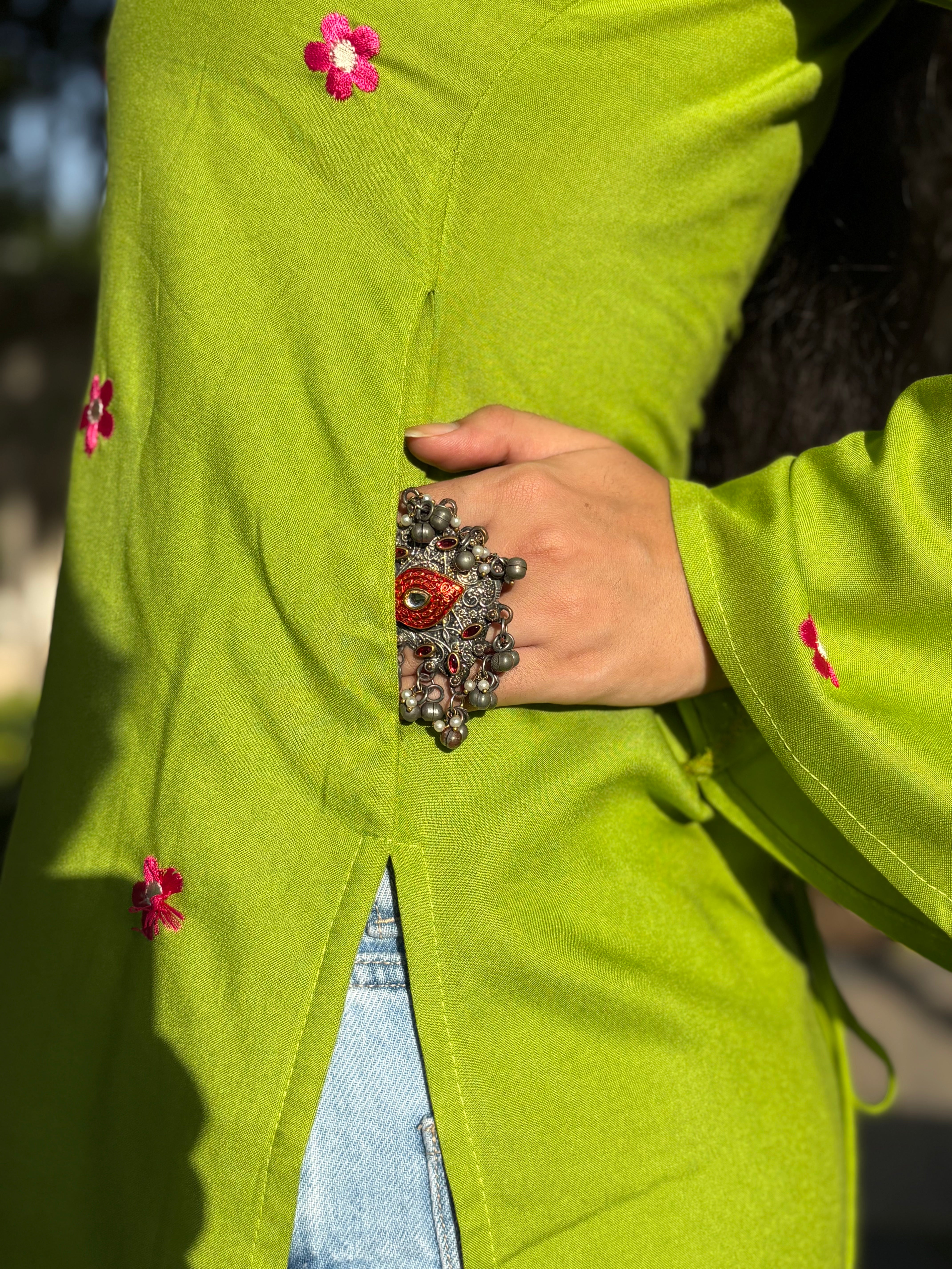 Gulbahaar Corset Back Embroidered Rayon Kurti