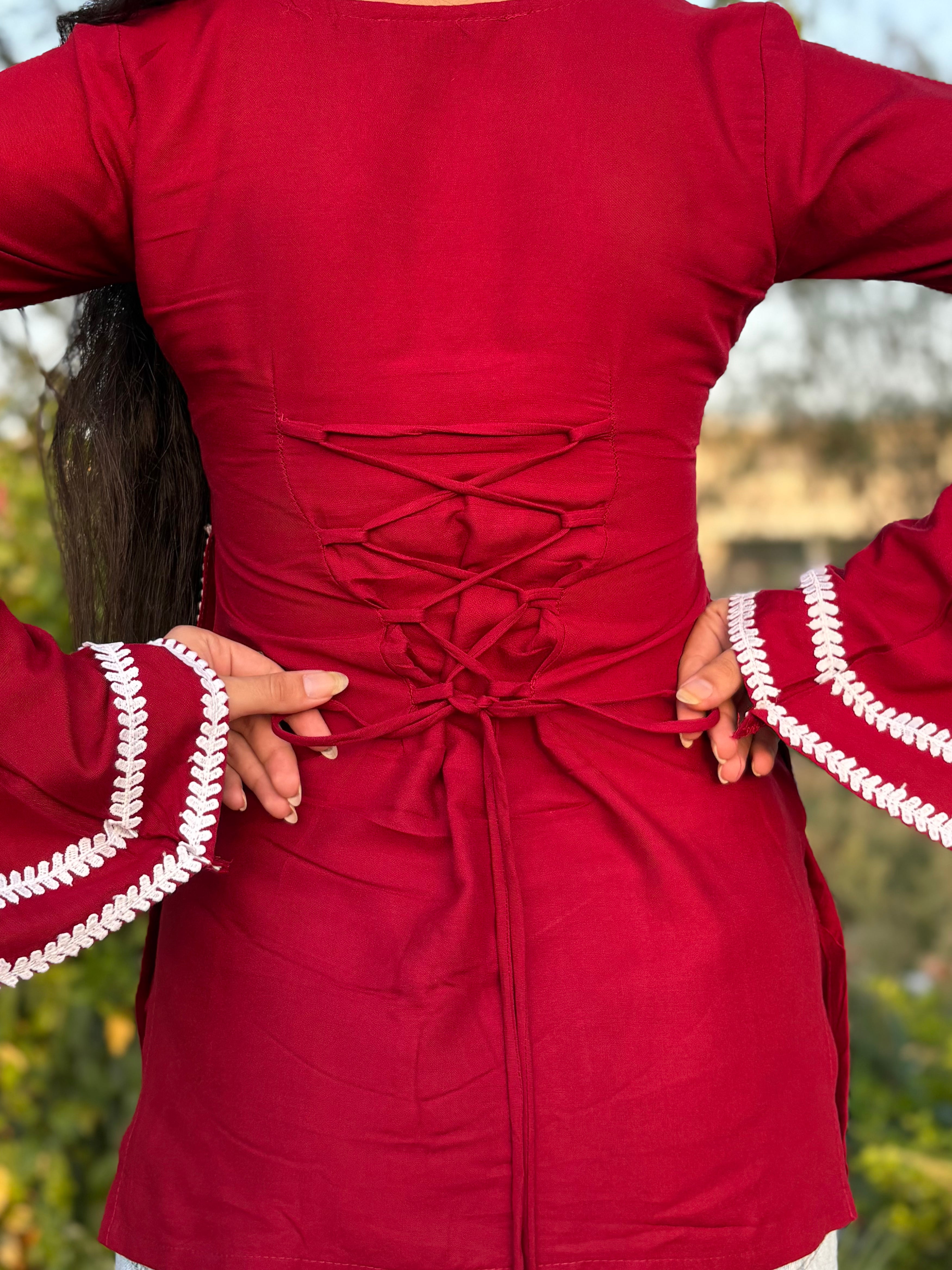 Hridya Corset Back Maroon Rayon Kurti