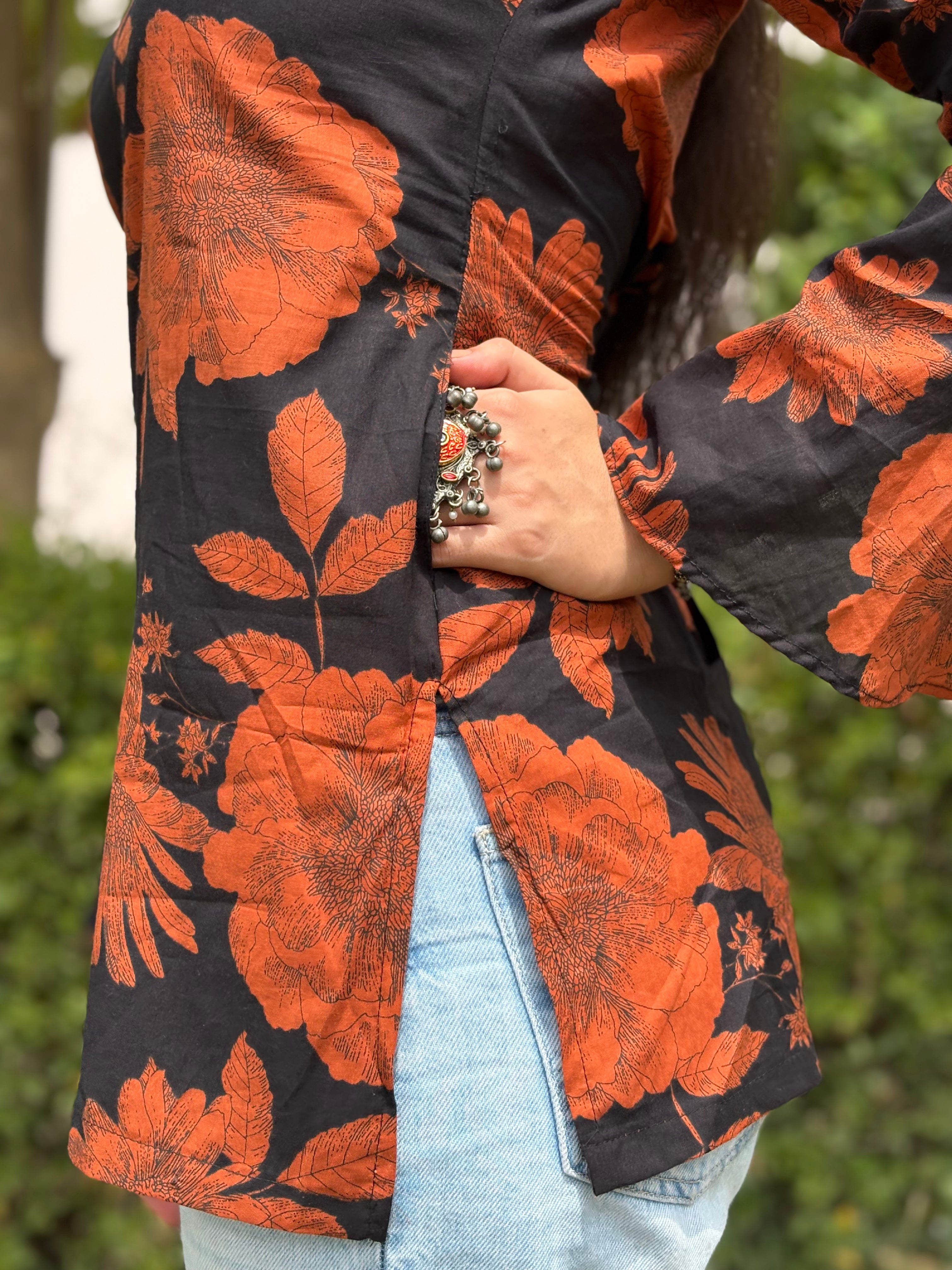 Adaa Collared Neck Frill Sleeves Kurti