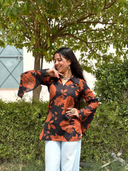 Adaa Collared Neck Frill Sleeves Kurti