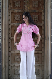 Hemlata Baby Pink Collar Puffed Sleeves Kurti