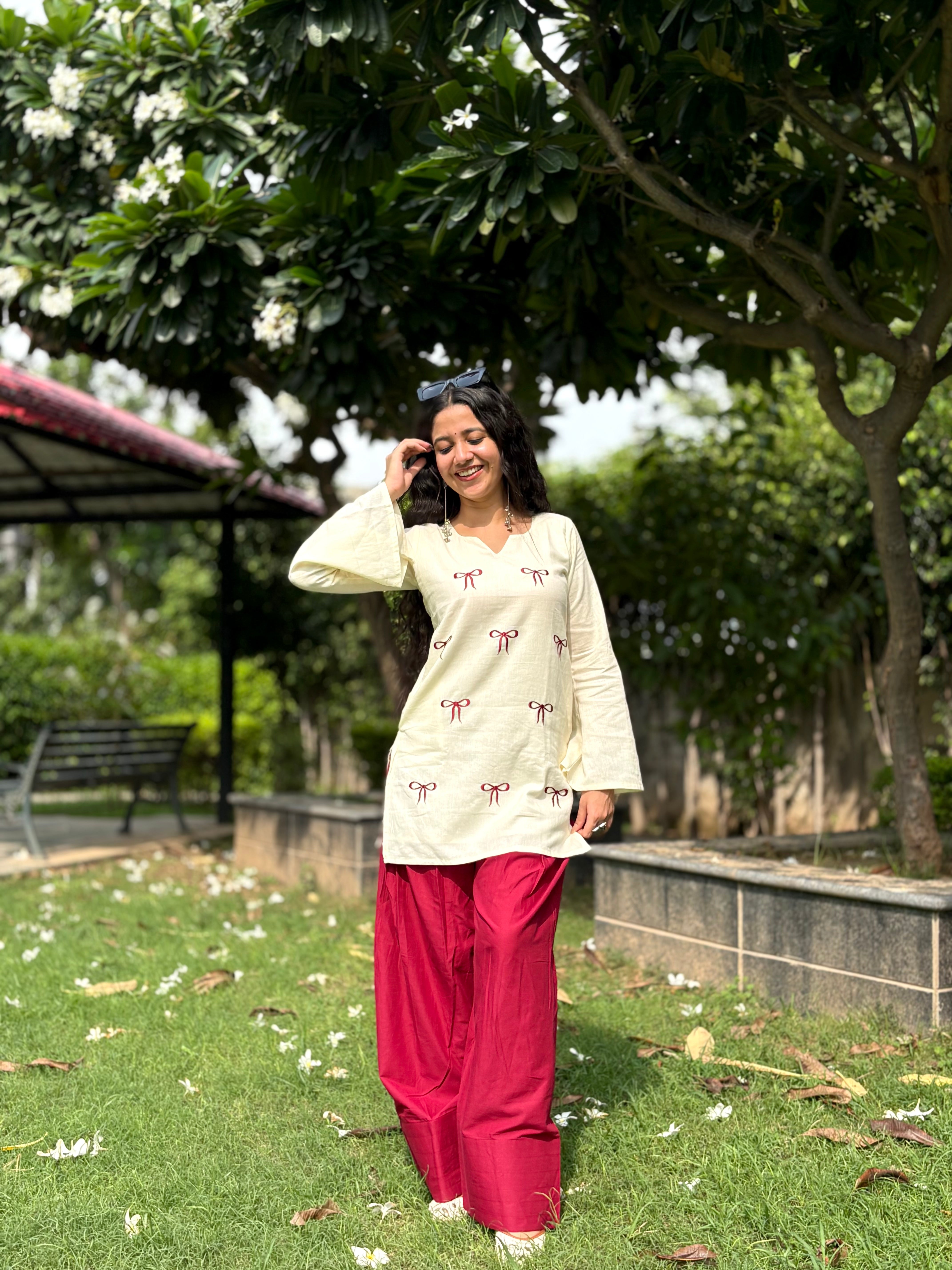 Haseena bow embroidered kurti farshi salwar set