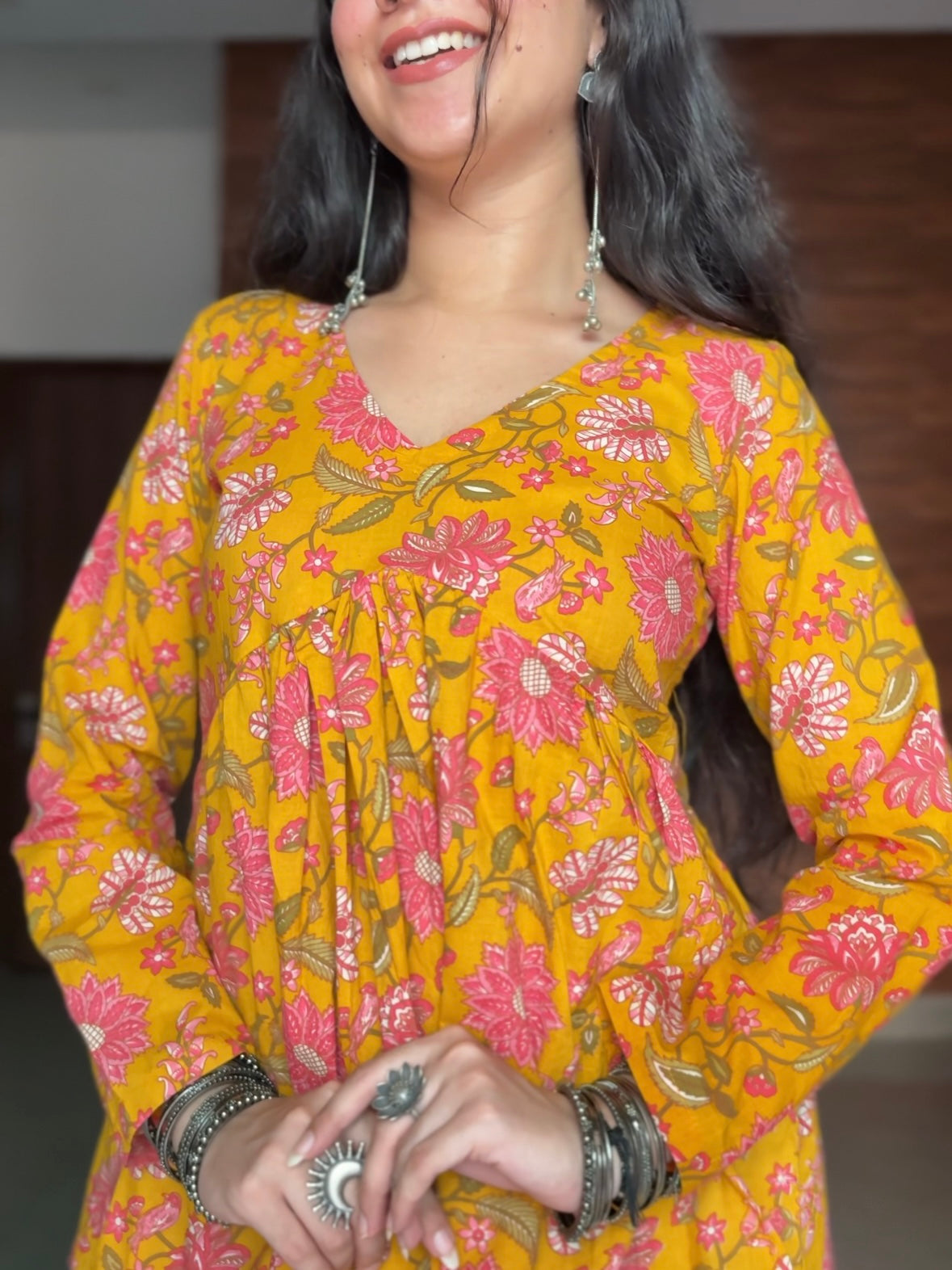 Amber Yellow Floral Frock Kurti