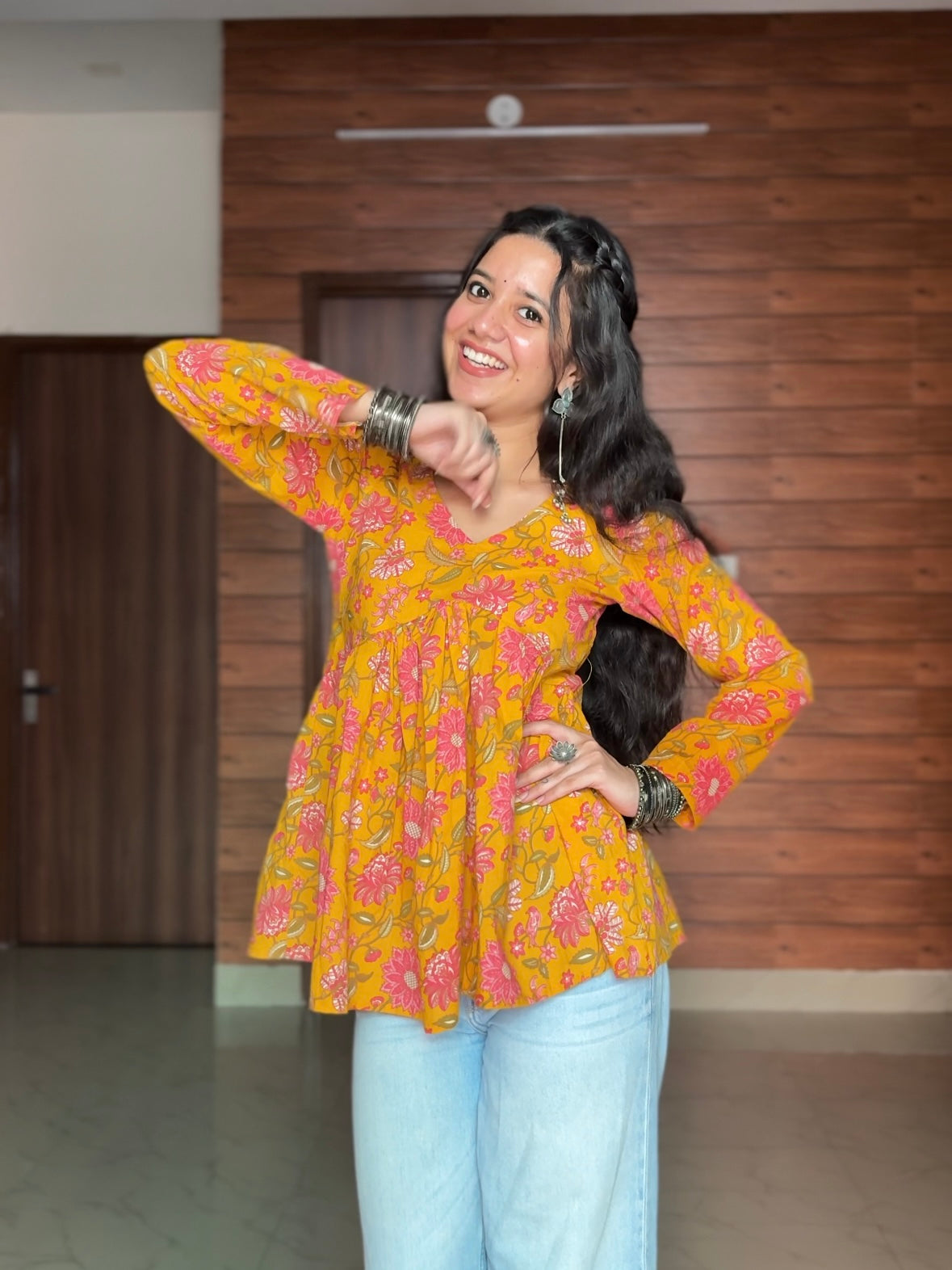 Amber Yellow Floral Frock Kurti