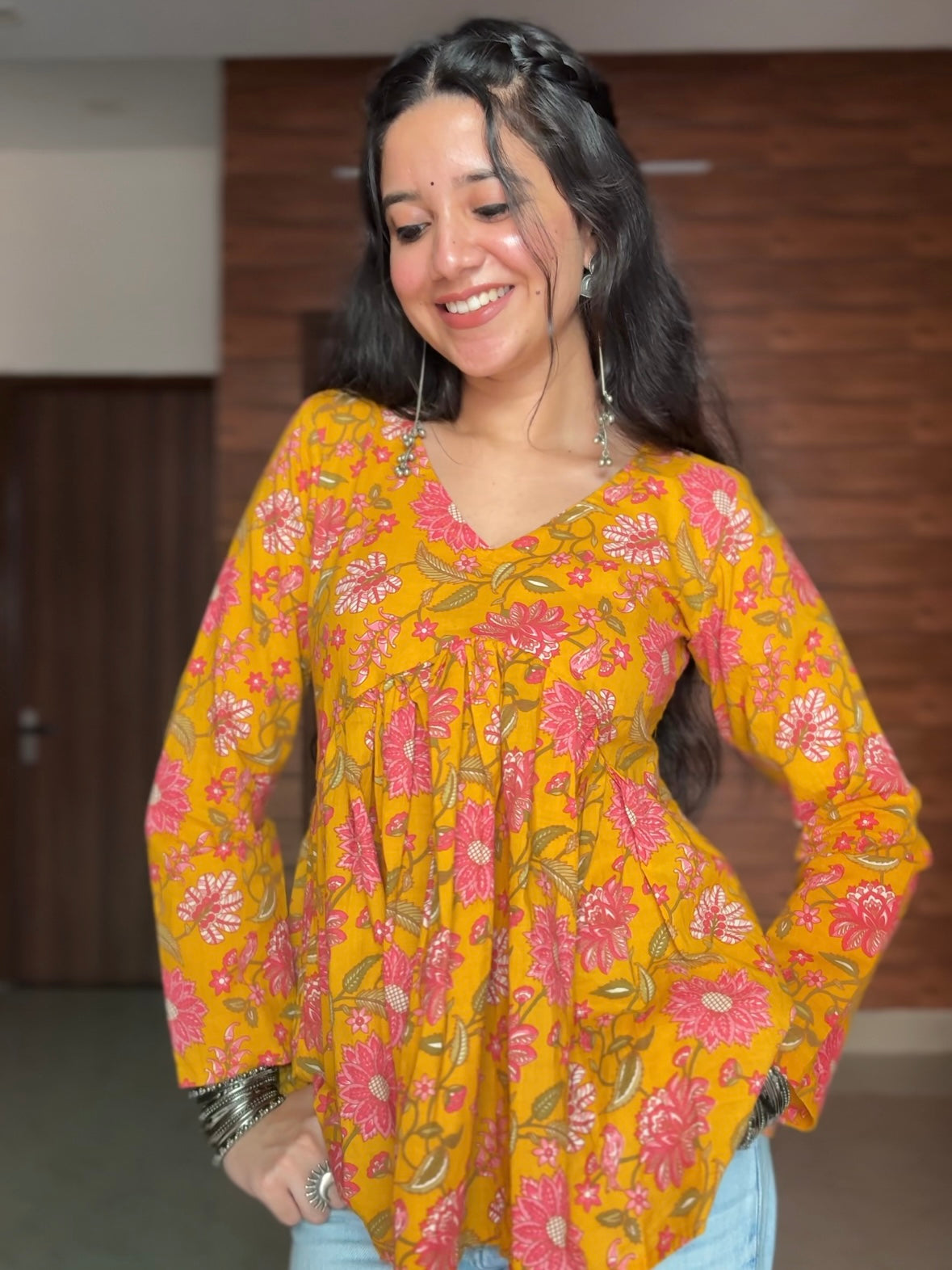Amber Yellow Floral Frock Kurti