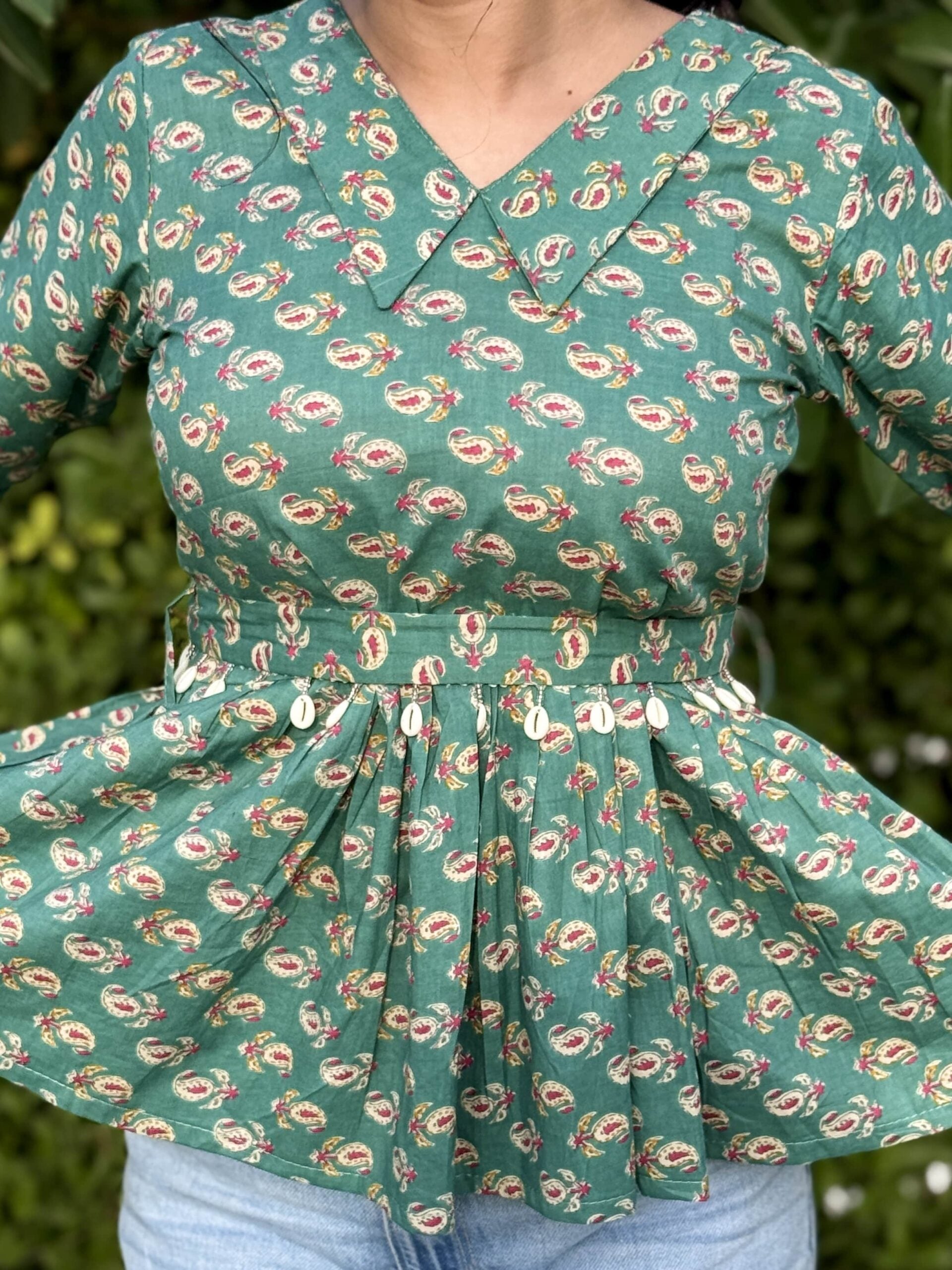 "Komal" Detachable Belt Collared Top
