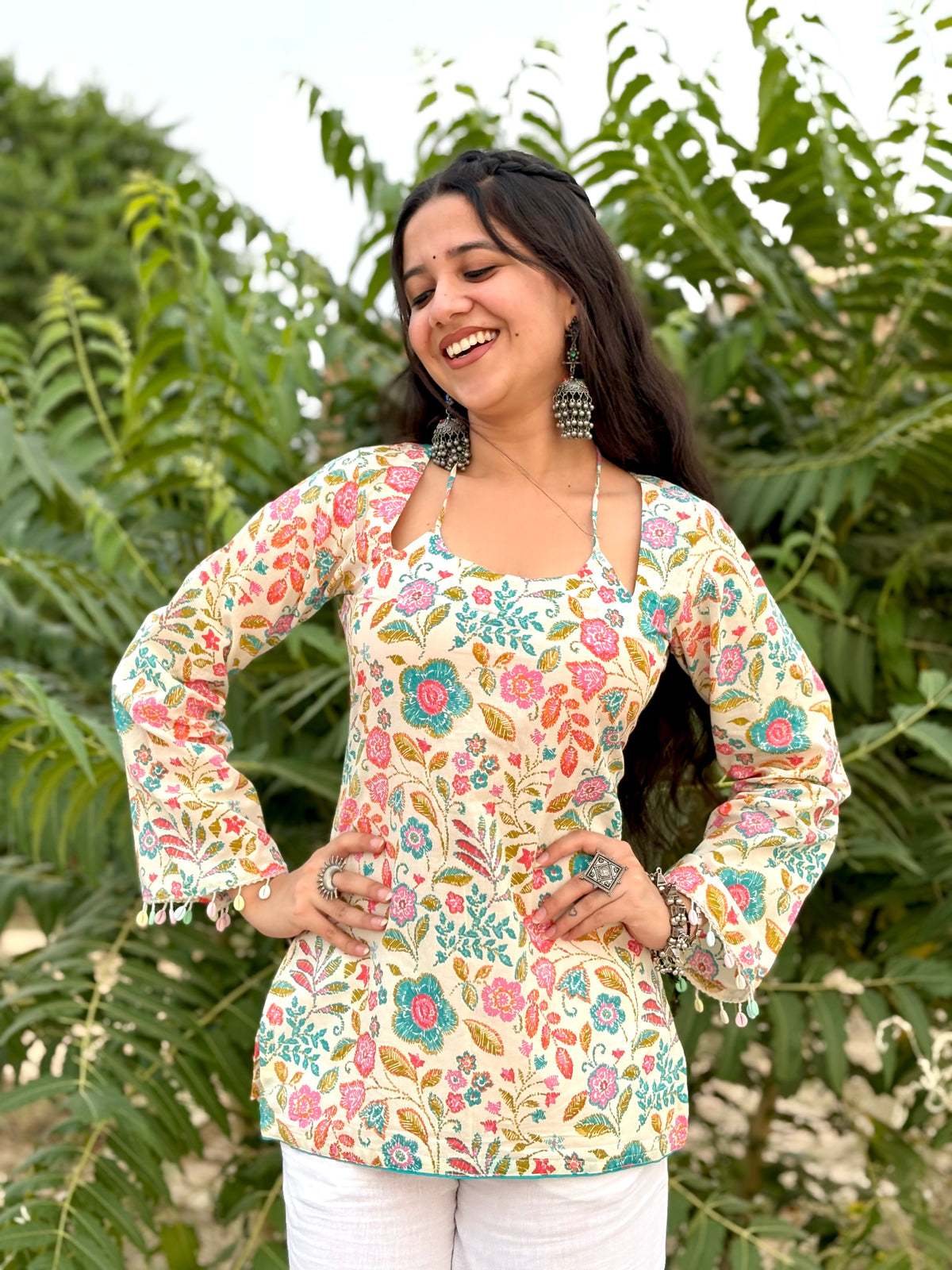 Saheli White designer neck kurti