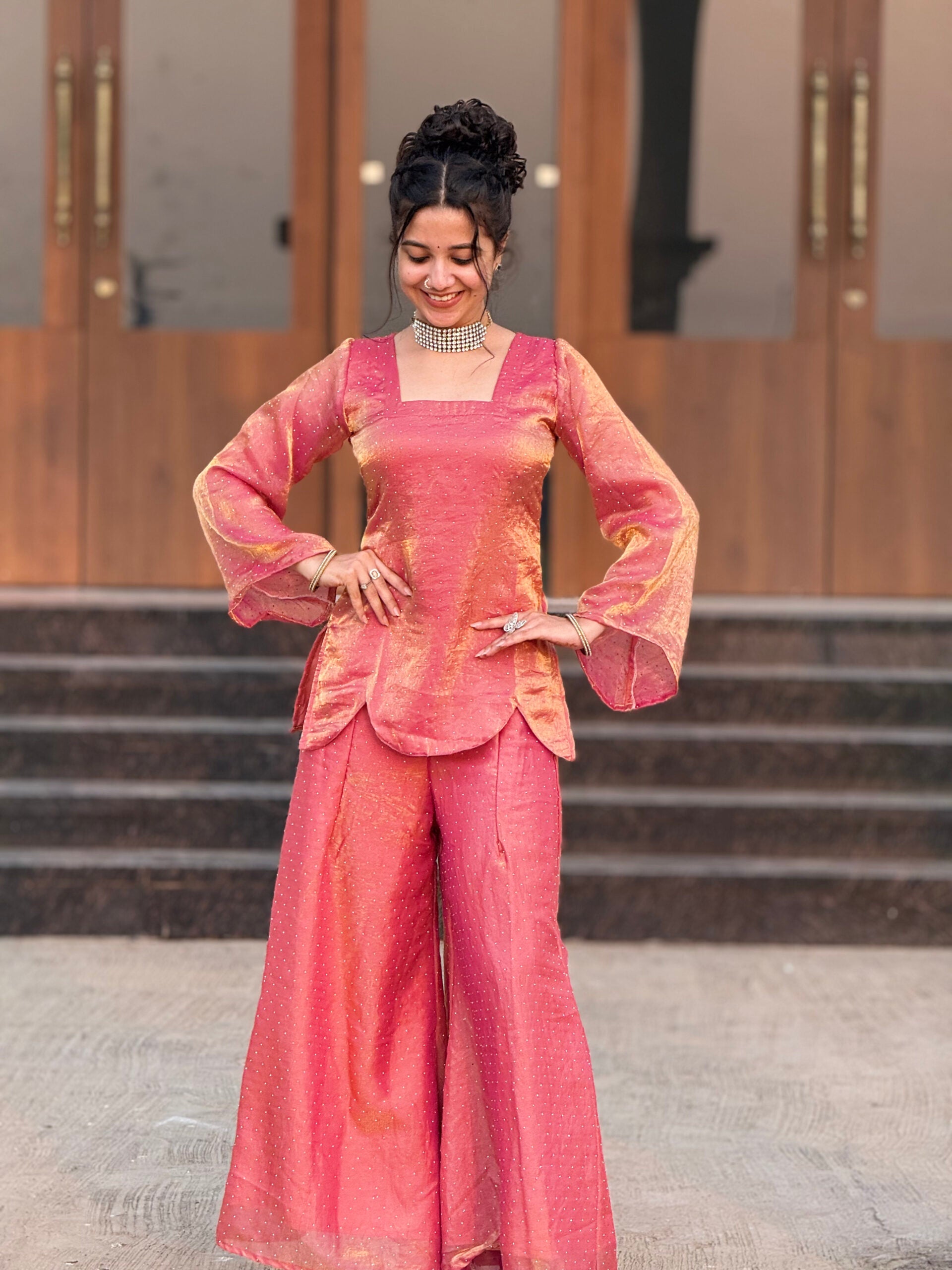 “Zarina” Hem-Cut Kurta & Flared Pants Set