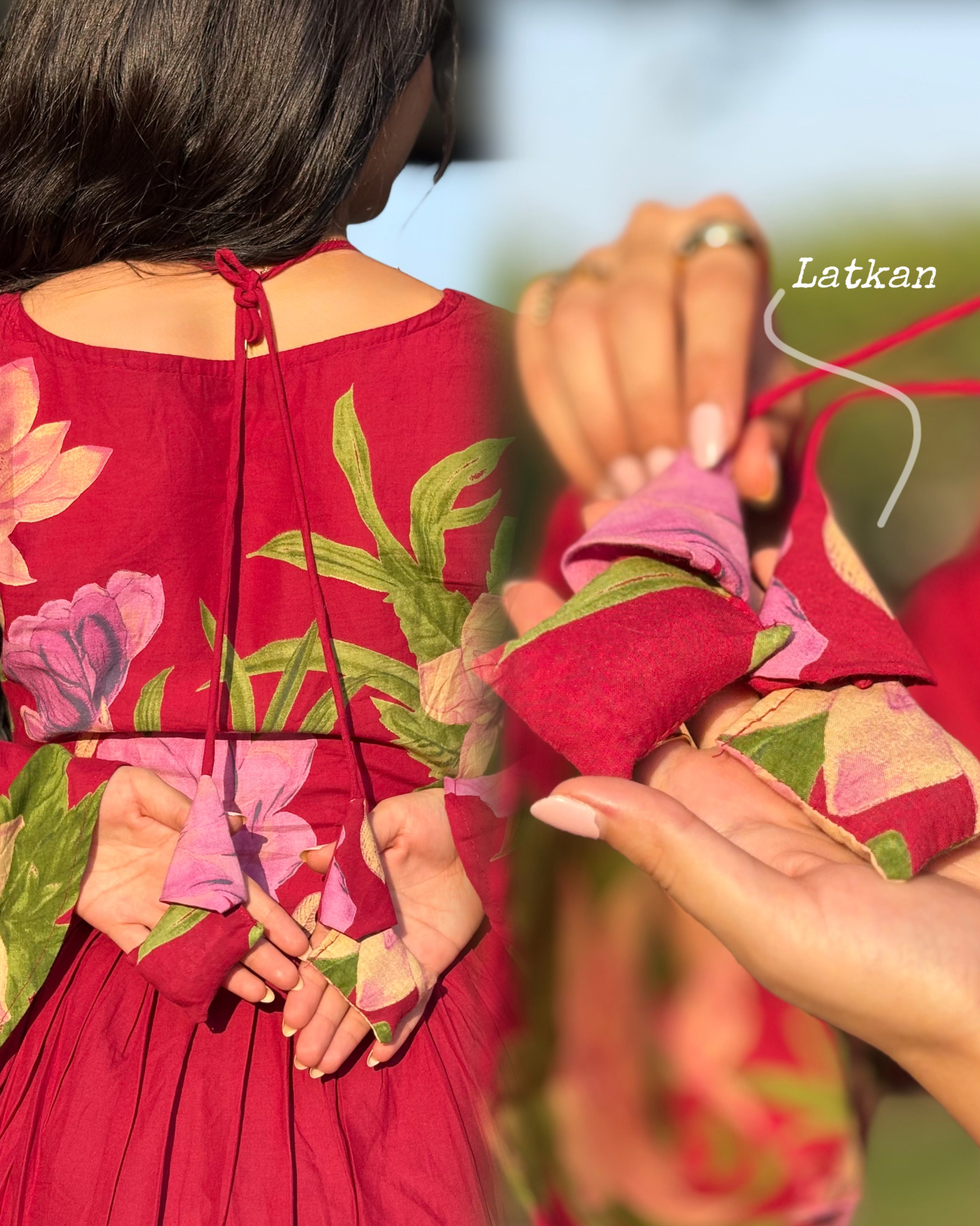 Pankhuri mehroon Floral Frock Style Kurti with Tie-up Neckline
