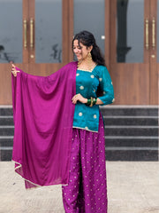 “Nazakat” Teal Green & Purple Kurta set