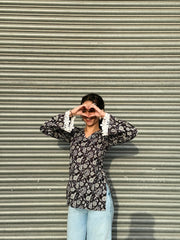 Madhavi Black Bell Sleeves Kurti