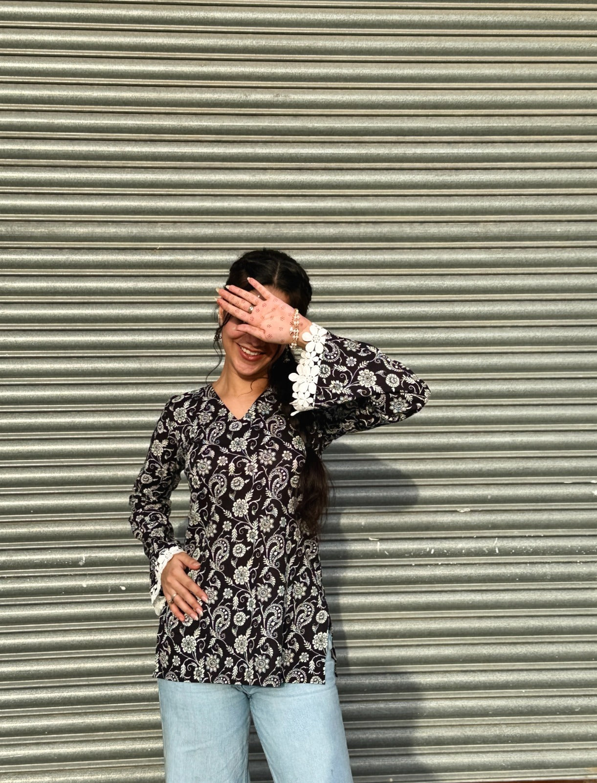 Madhavi Black Bell Sleeves Kurti