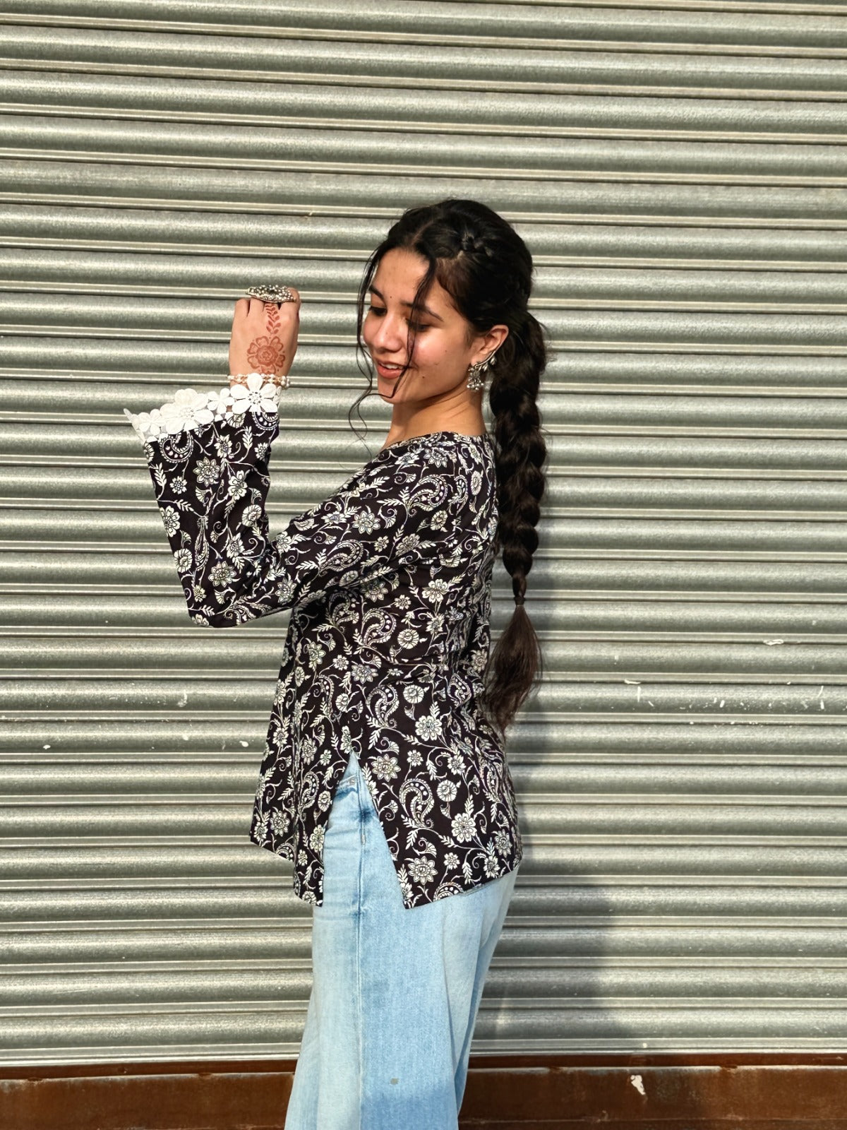 Madhavi Black Bell Sleeves Kurti