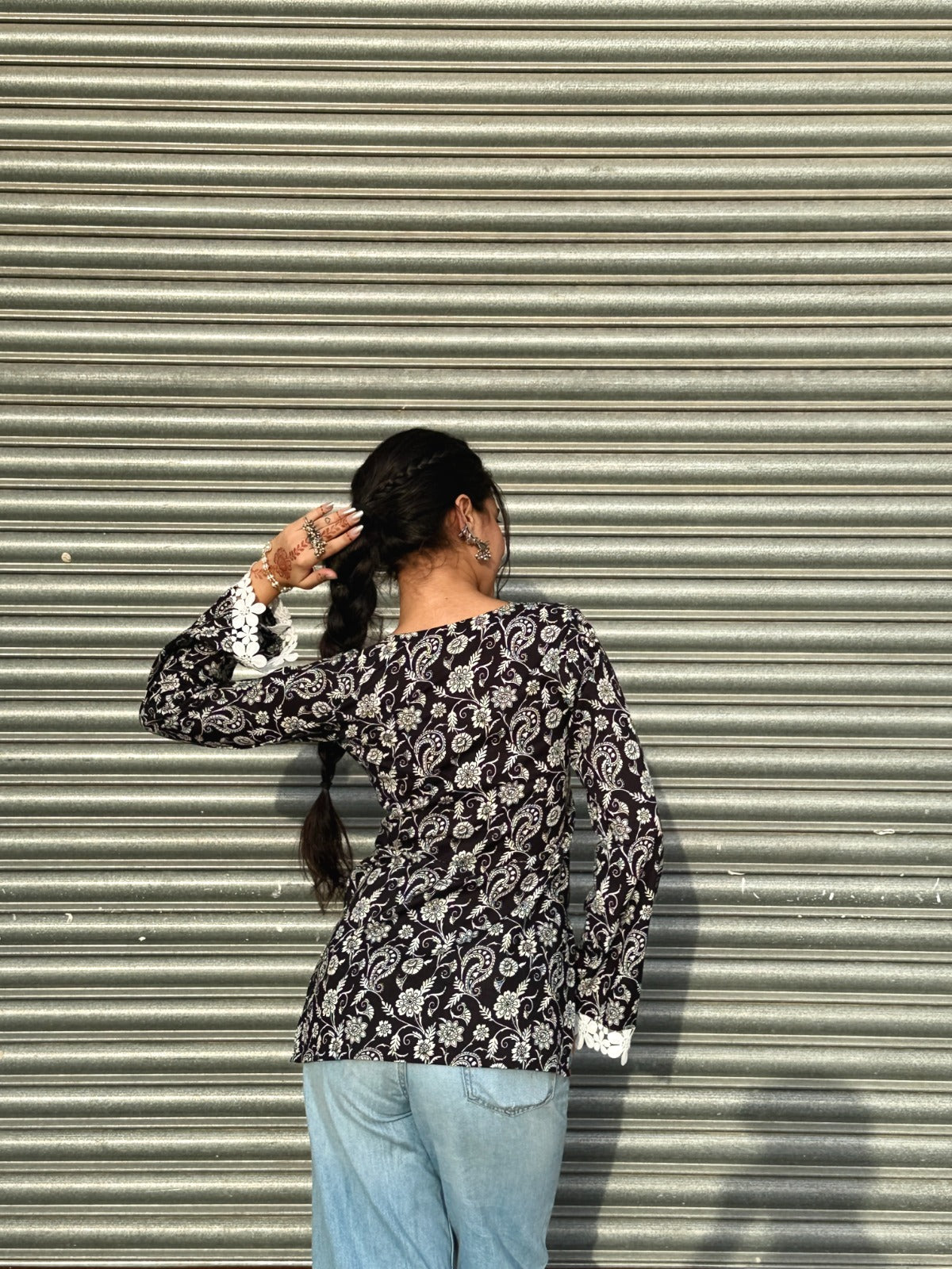 Madhavi Black Bell Sleeves Kurti