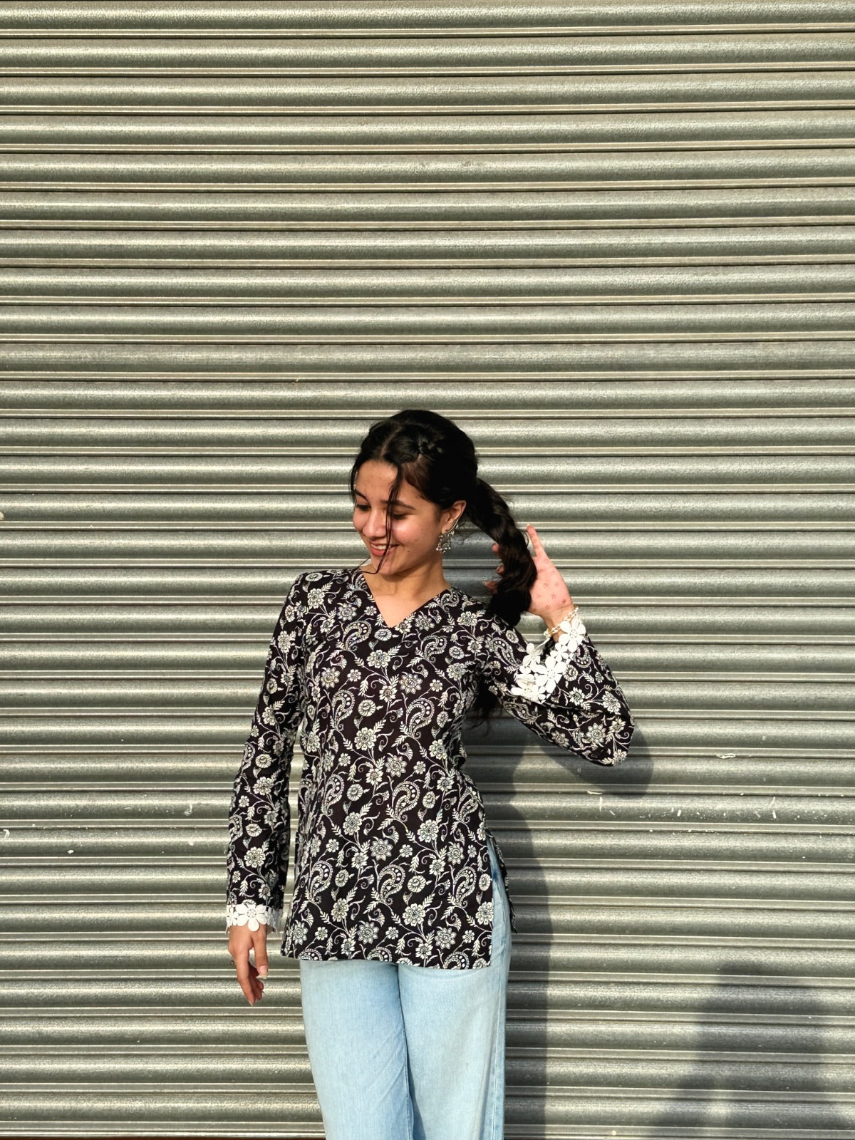 Madhavi Black Bell Sleeves Kurti