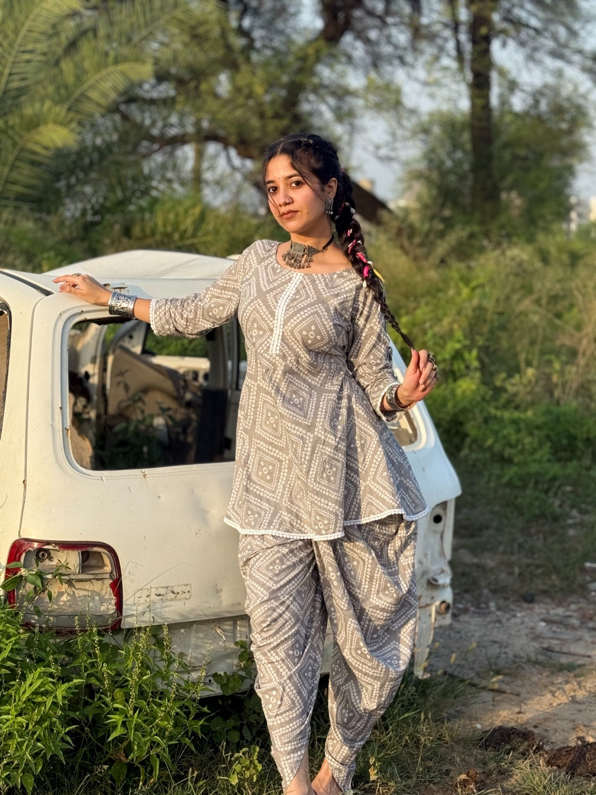 Sadhavi Grey Dhoti-Kurta Set