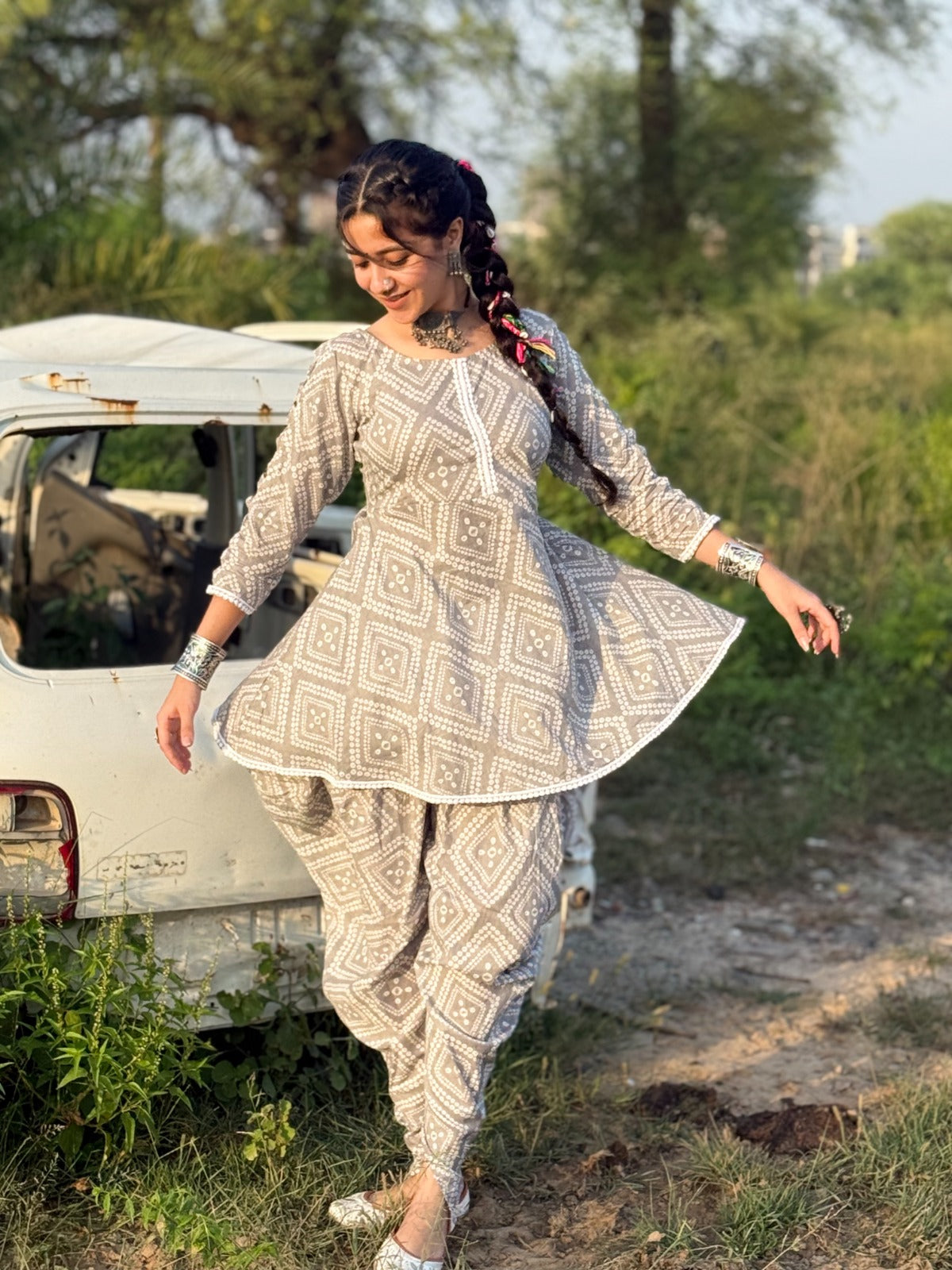 Sadhavi Grey Dhoti-Kurta Set