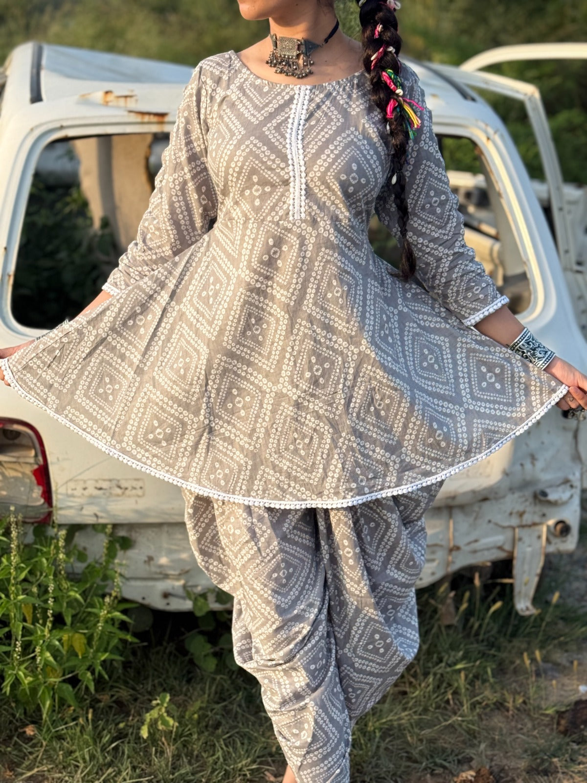Sadhavi Grey Dhoti-Kurta Set