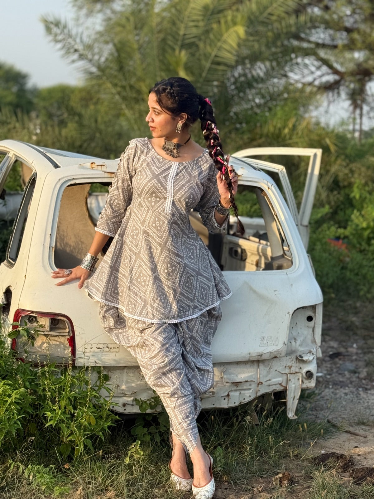 Sadhavi Grey Dhoti-Kurta Set