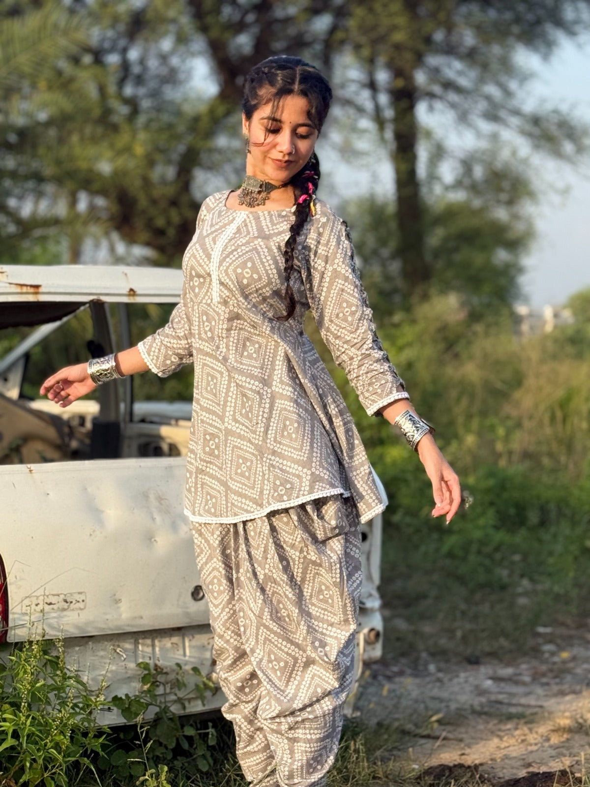 Sadhavi Grey Dhoti-Kurta Set