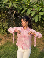 Titlii Pink Tie Sleeve Loose Fit Shirt