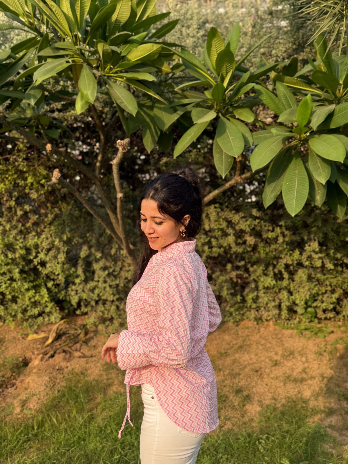 Titlii Pink Tie Sleeve Loose Fit Shirt
