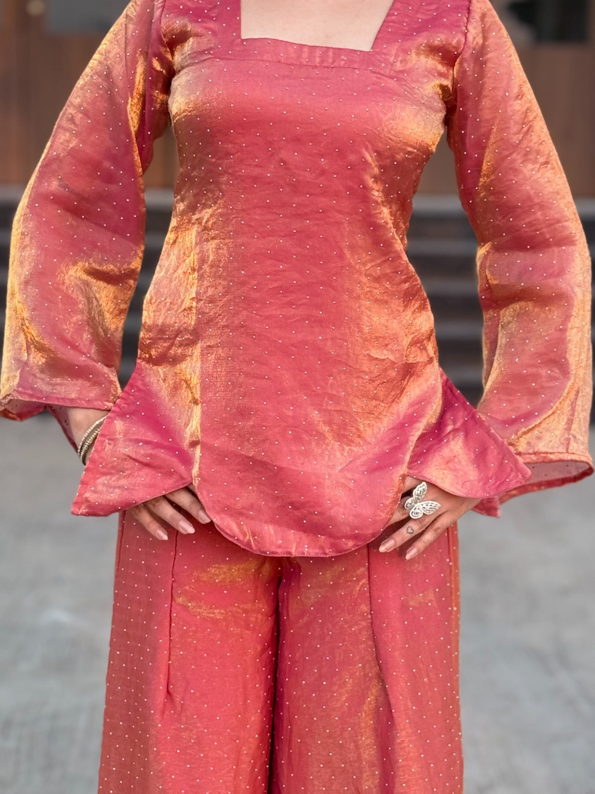“Zarina” Hem-Cut Kurta & Flared Pants Set