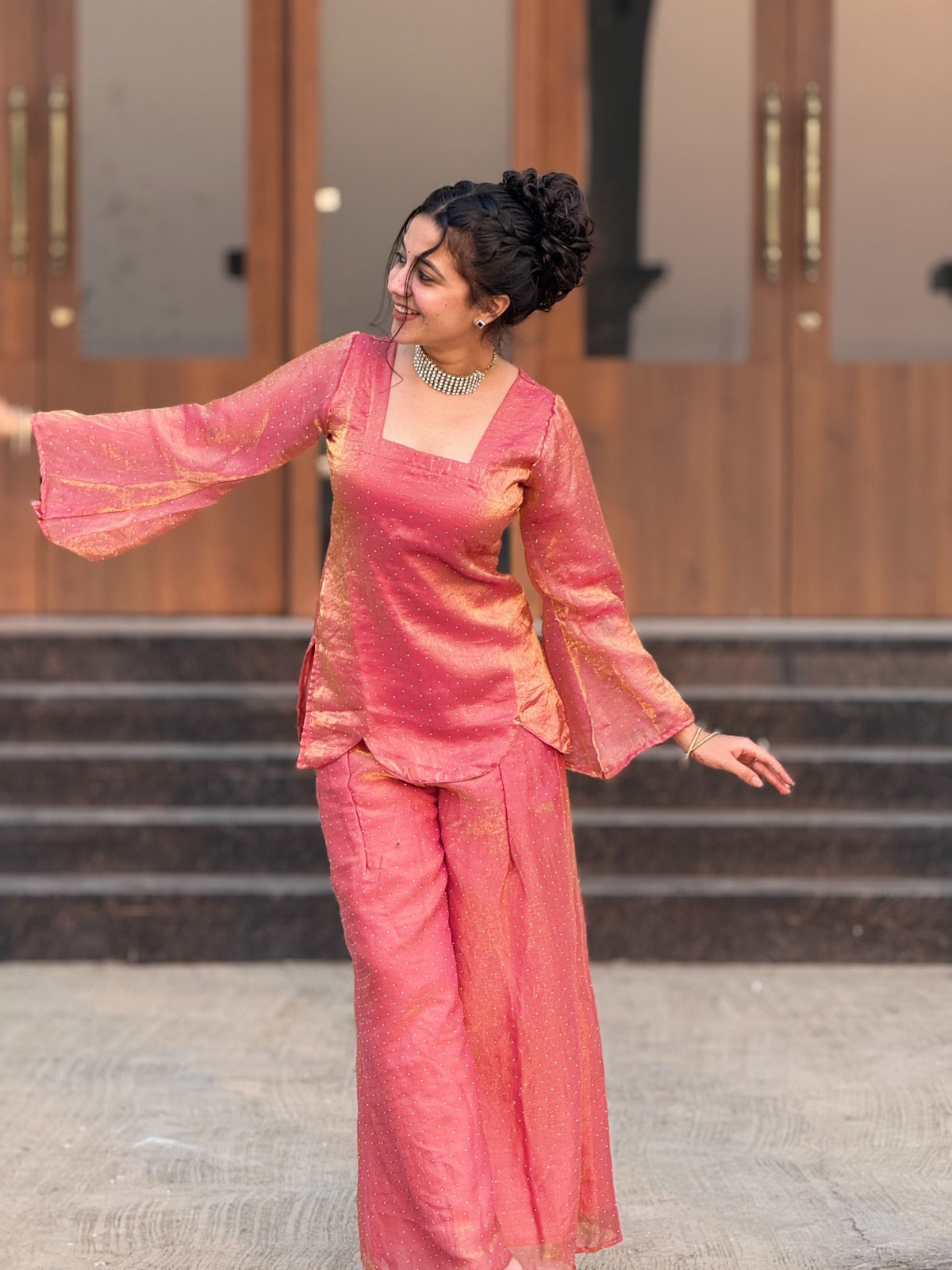 “Zarina” Hem-Cut Kurta & Flared Pants Set