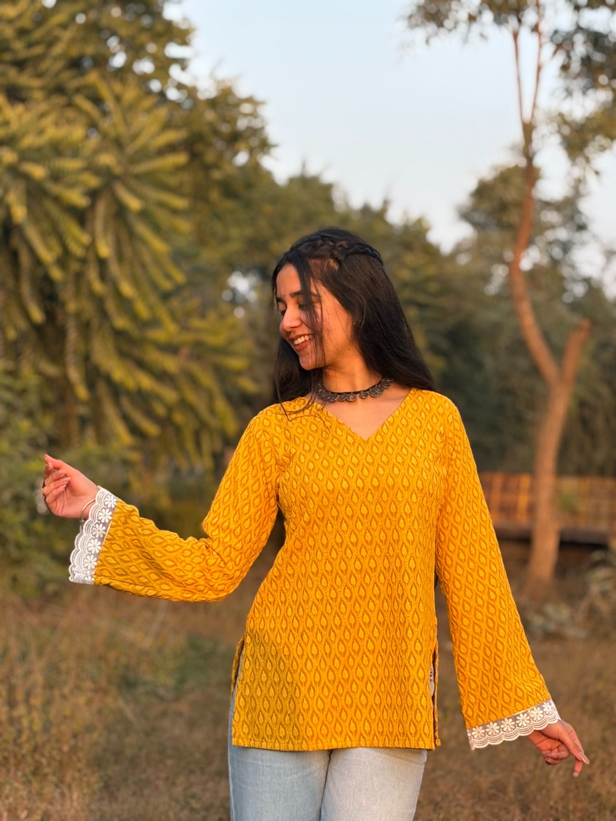 Jeet Mustard Yellow Chikankari Kurti