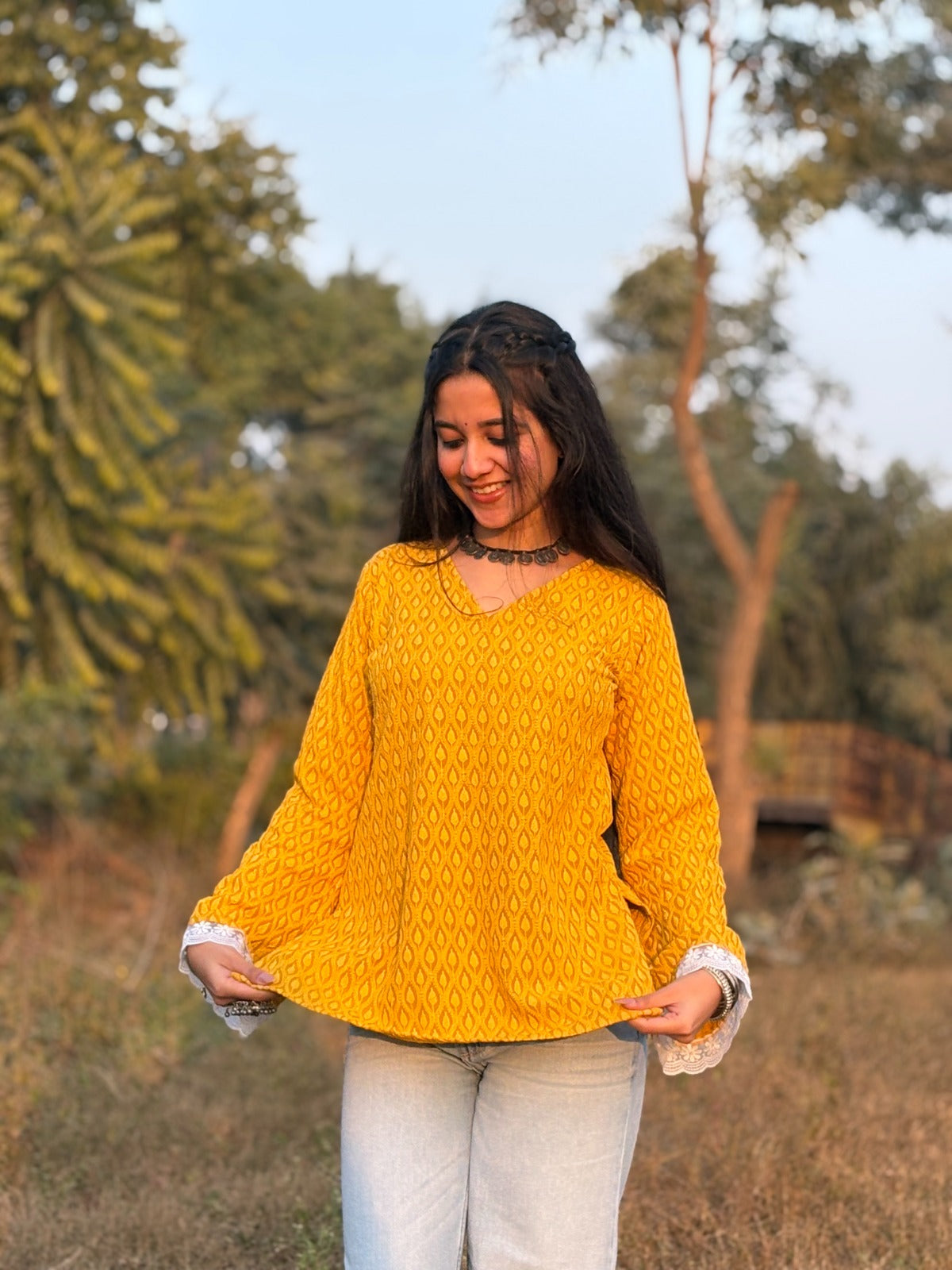 Jeet Mustard Yellow Chikankari Kurti