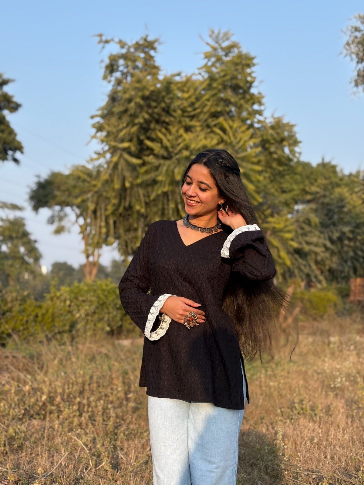 Jeet Black Chikankari Kurti