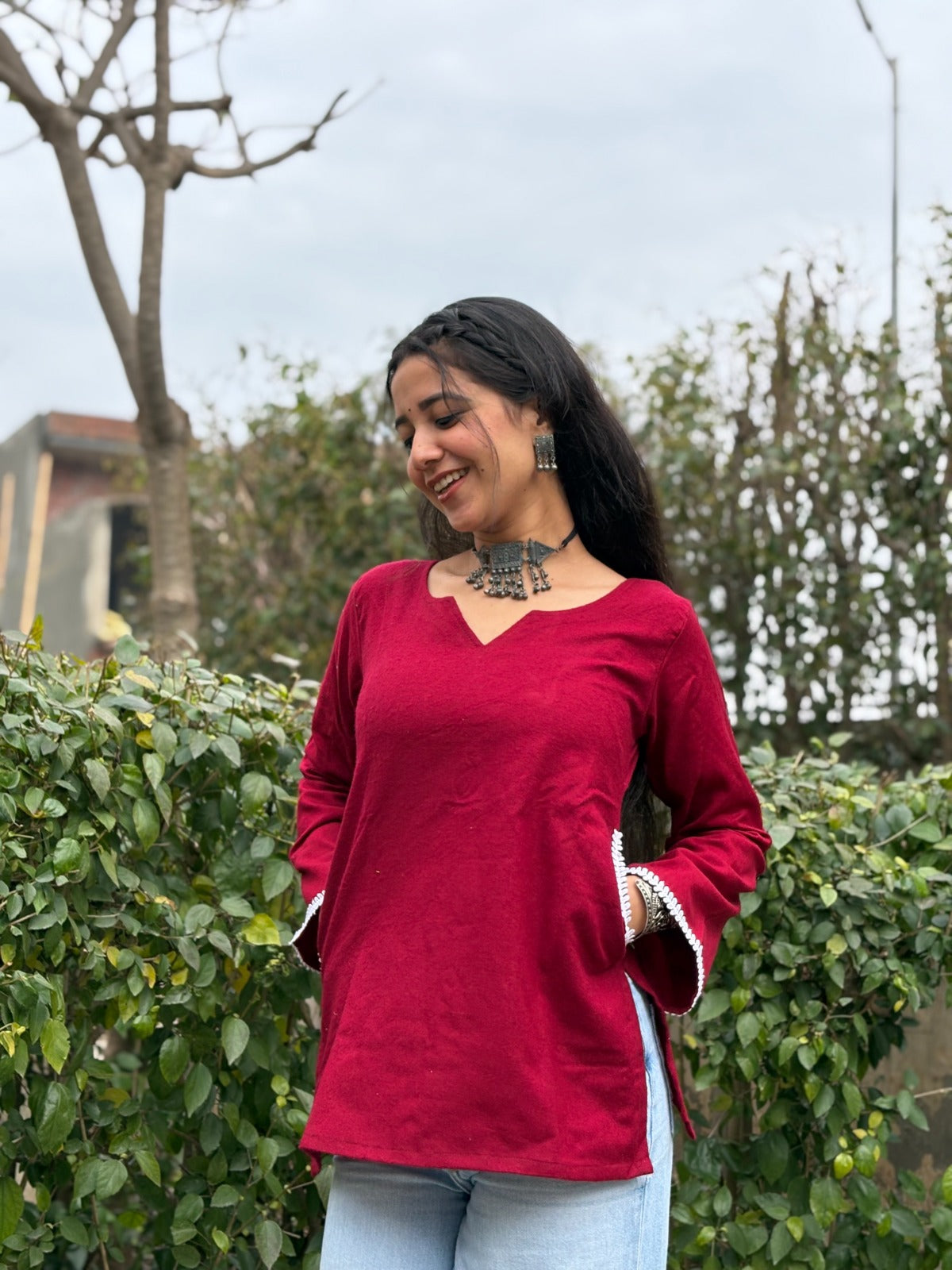 Hridya Corset Back Maroon Woolen Kurti