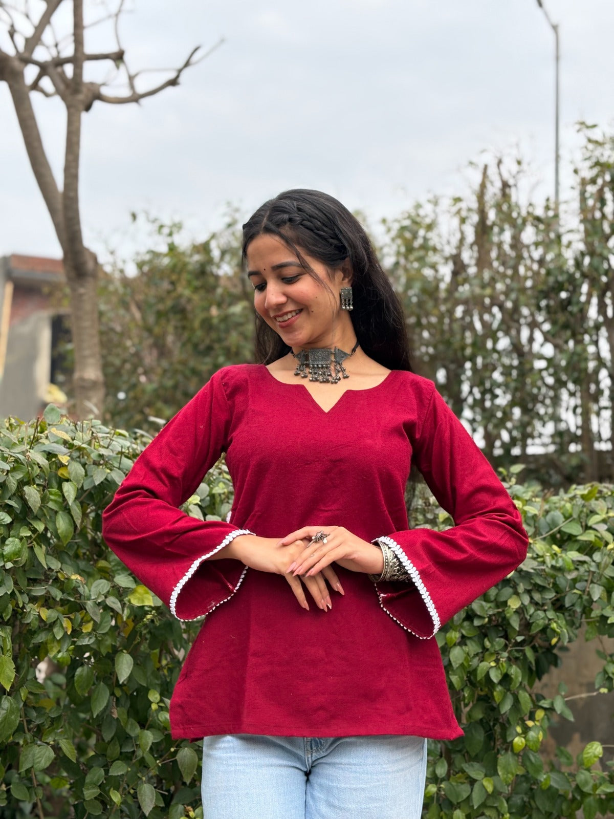 Hridya Corset Back Maroon Woolen Kurti