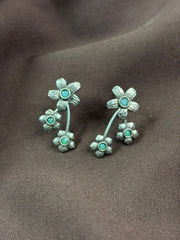 Silver Flower Studs Aqua